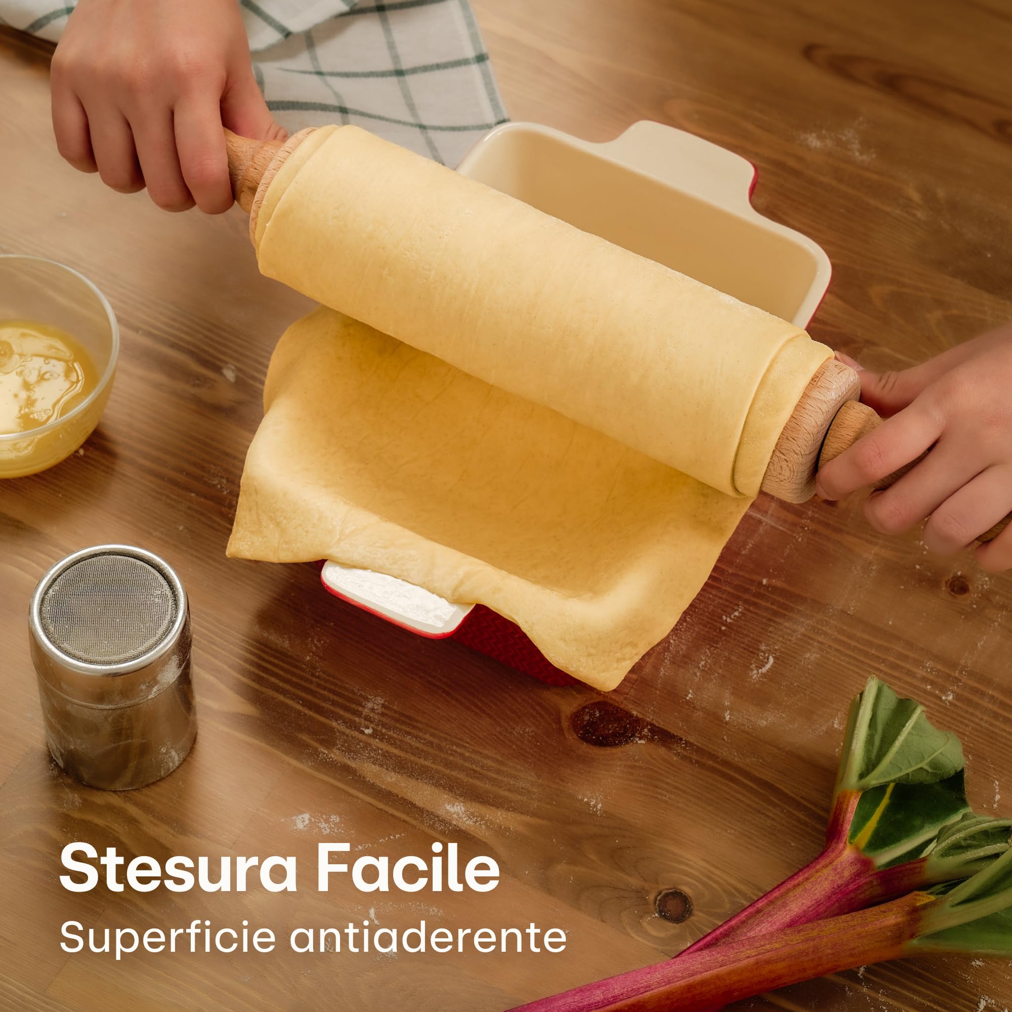 Praknu Matterello in Legno di Faggio FSC® - Con Misurazioni - Manico Ergonomico - Superficie Antiaderente - Con Borsa in Cotone