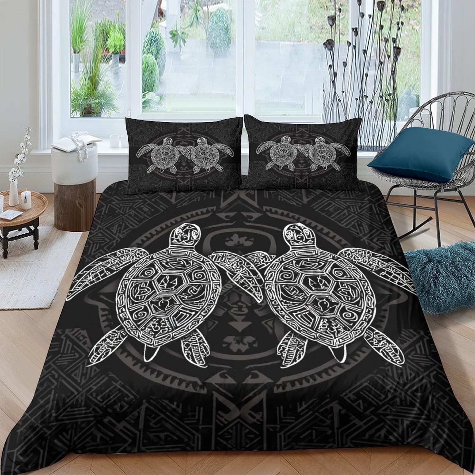 Ctjqhvkz Style-6 3D Printed Tribal Turtle Fitted Sheet Microfiber Soft Anti-Slip Ocean Mandala Mattress Cover For Bedroom Decor Single（135X200cm）