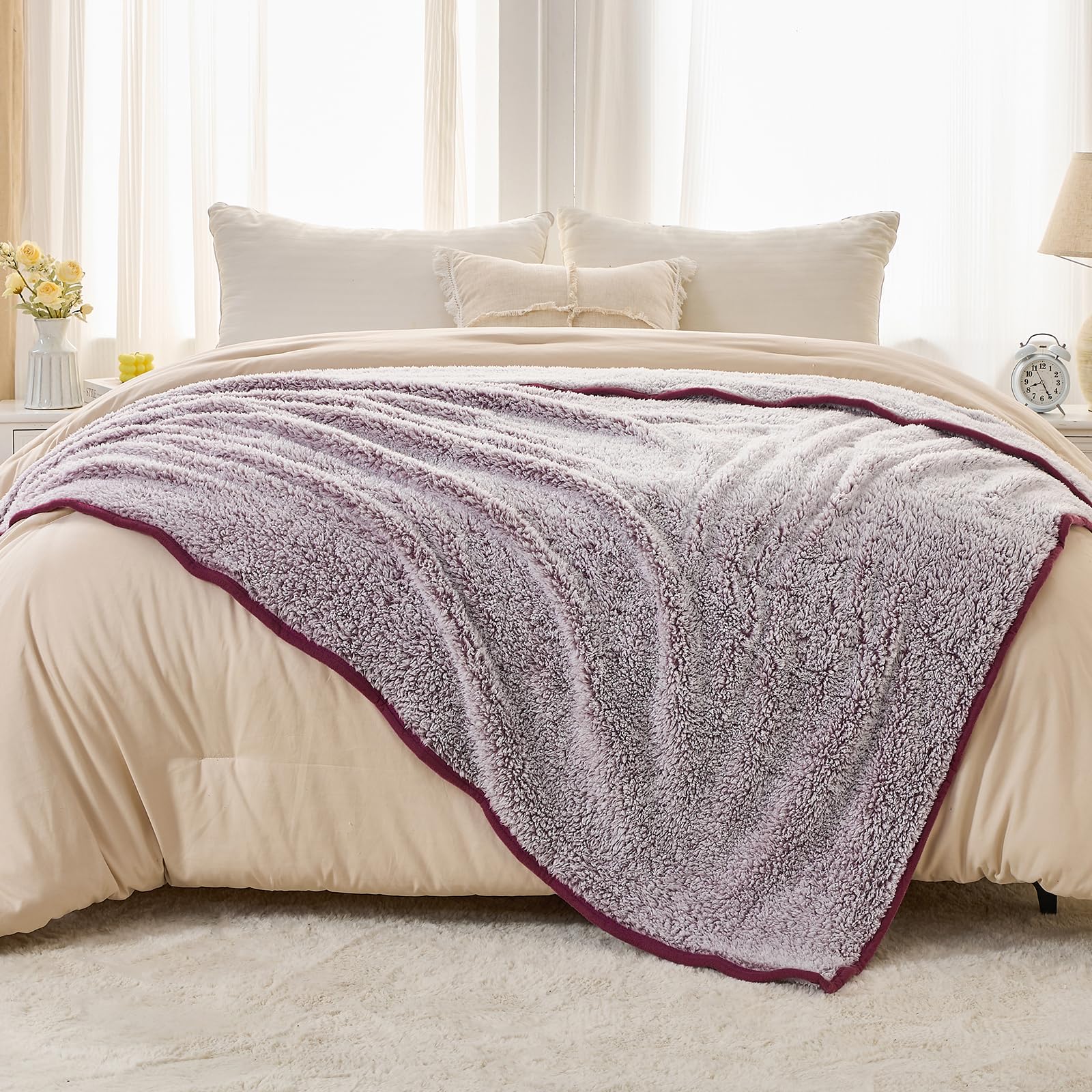 EMME Sherpa Blanket Throw Size Ultra Soft Warm Fuzzy Fleece Throw Blanket Microfiber Cozy Blanket for Couch Sofa Lightweight Fuzzy Thick Reversible Couch (Red - Image 4