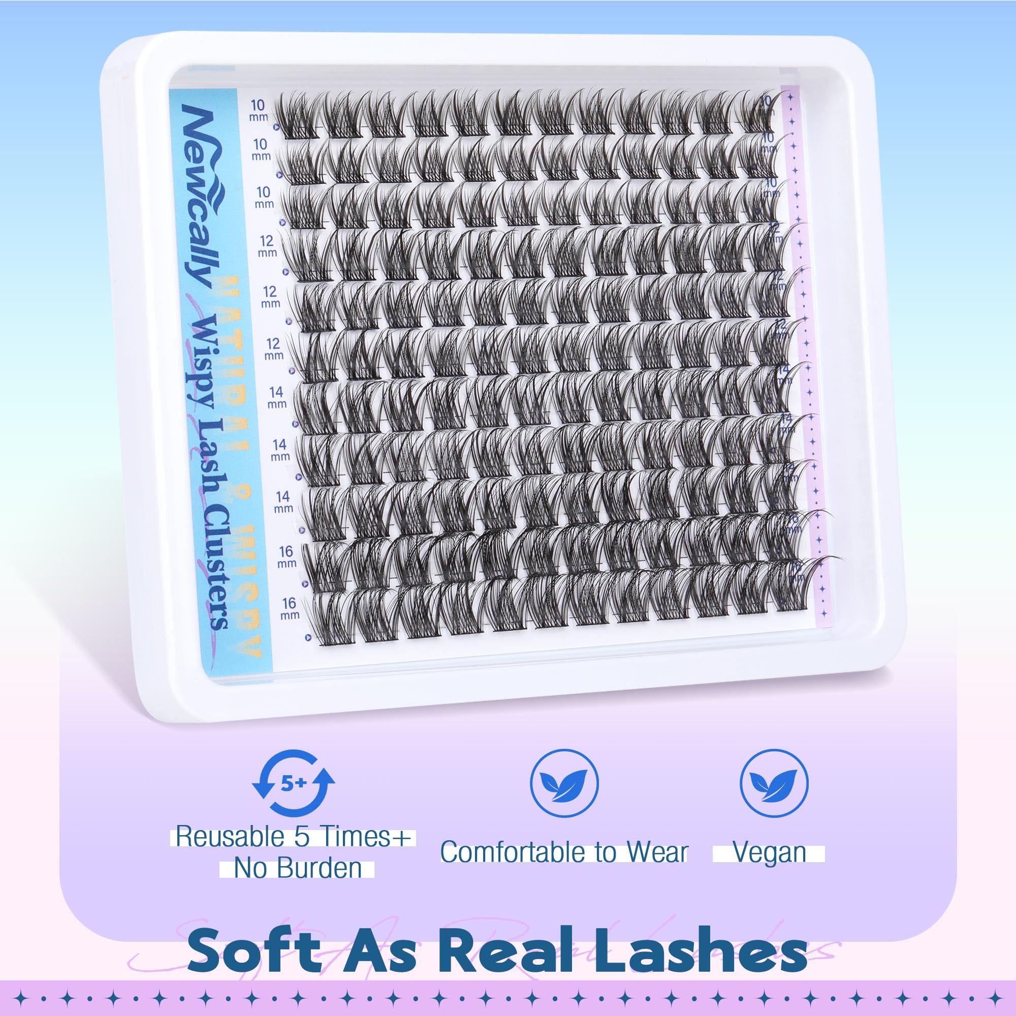 Wispy - Kit di extension per ciglia fai da te, effetto naturale, con ciuffetti a C, volume 10-16 mm, kit per ciglia singole con rimozione ciglia Newcally