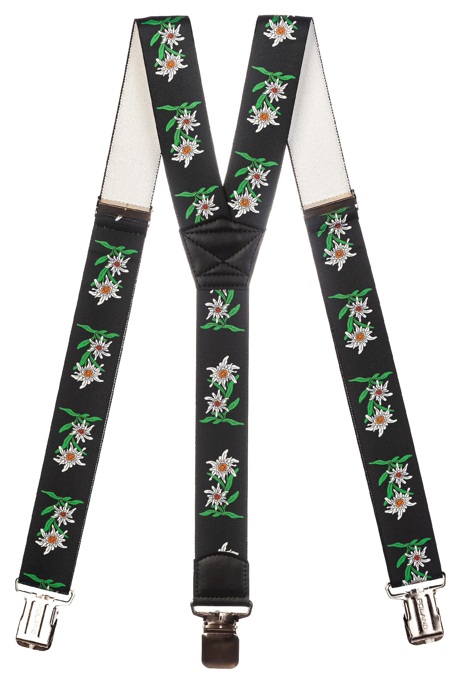 Olata Men's Black Heavy Duty Printed Y-Shape Braces/Suspenders With Edelweiss Pattern, 4Cm