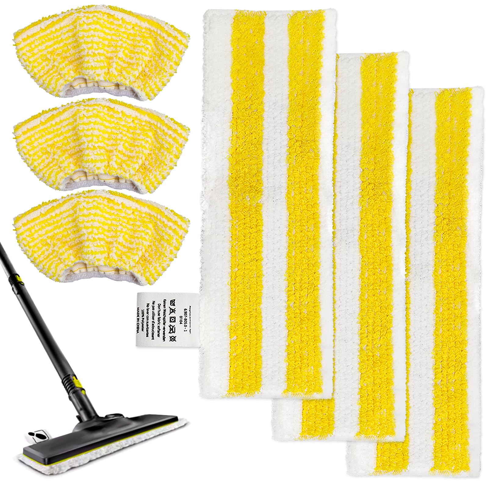 Juego de 6 paños de suelo para limpiador de vapor Karcher SC 2/3/4/5, 3 paños de suelo + 3 revestimientos con cierre de velcro fácil de instalar (3 paños de suelo + 3 fundas)