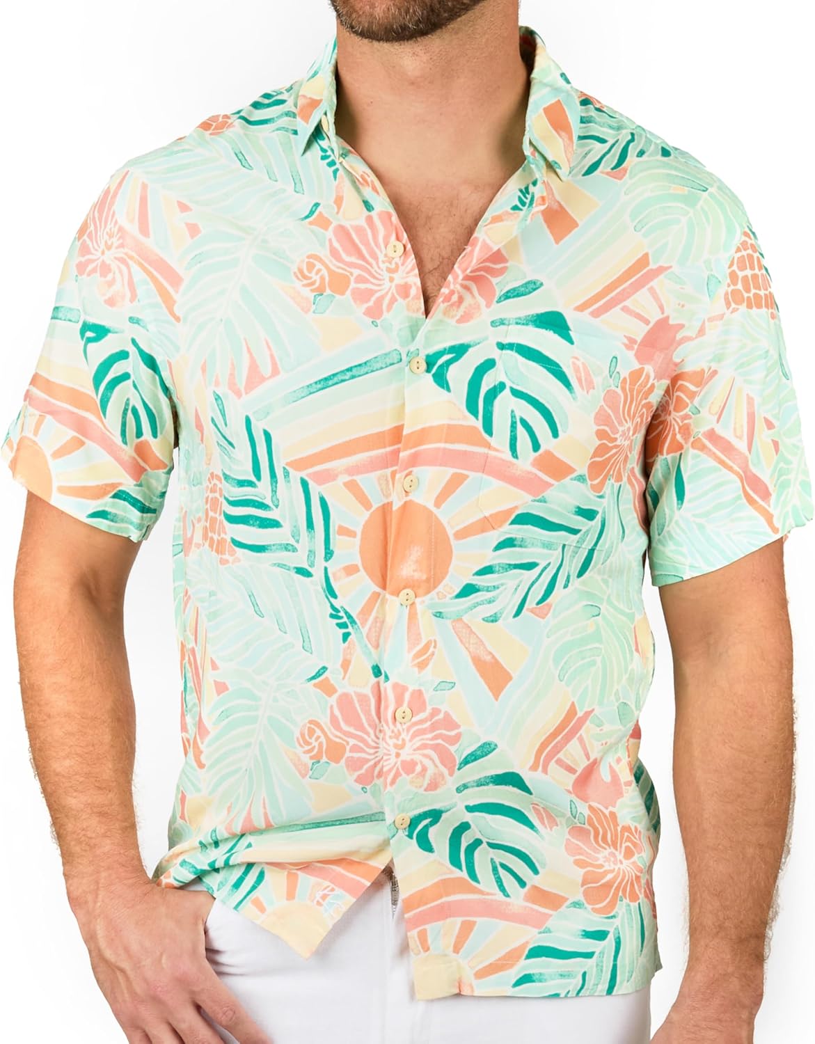 Mens Short Sleeve Button-Down Shirt, Printed Modern El Salvador Ubuy