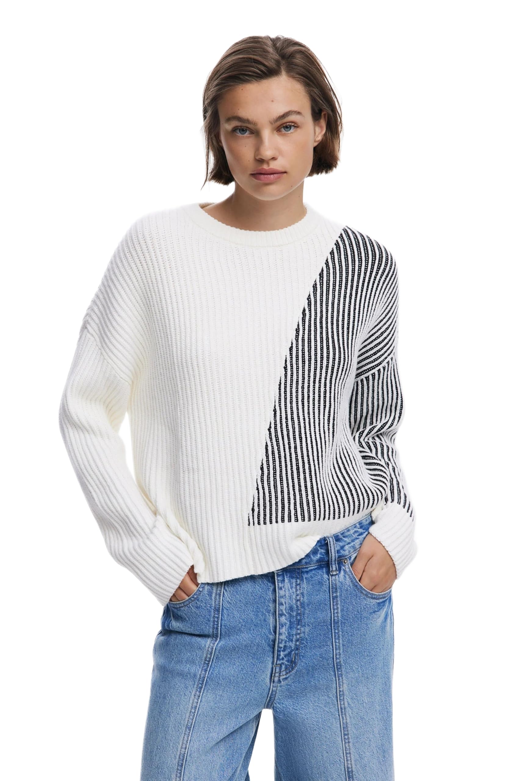 Desigual Damen Weiß Jers_nome, 1011 Cream, L
