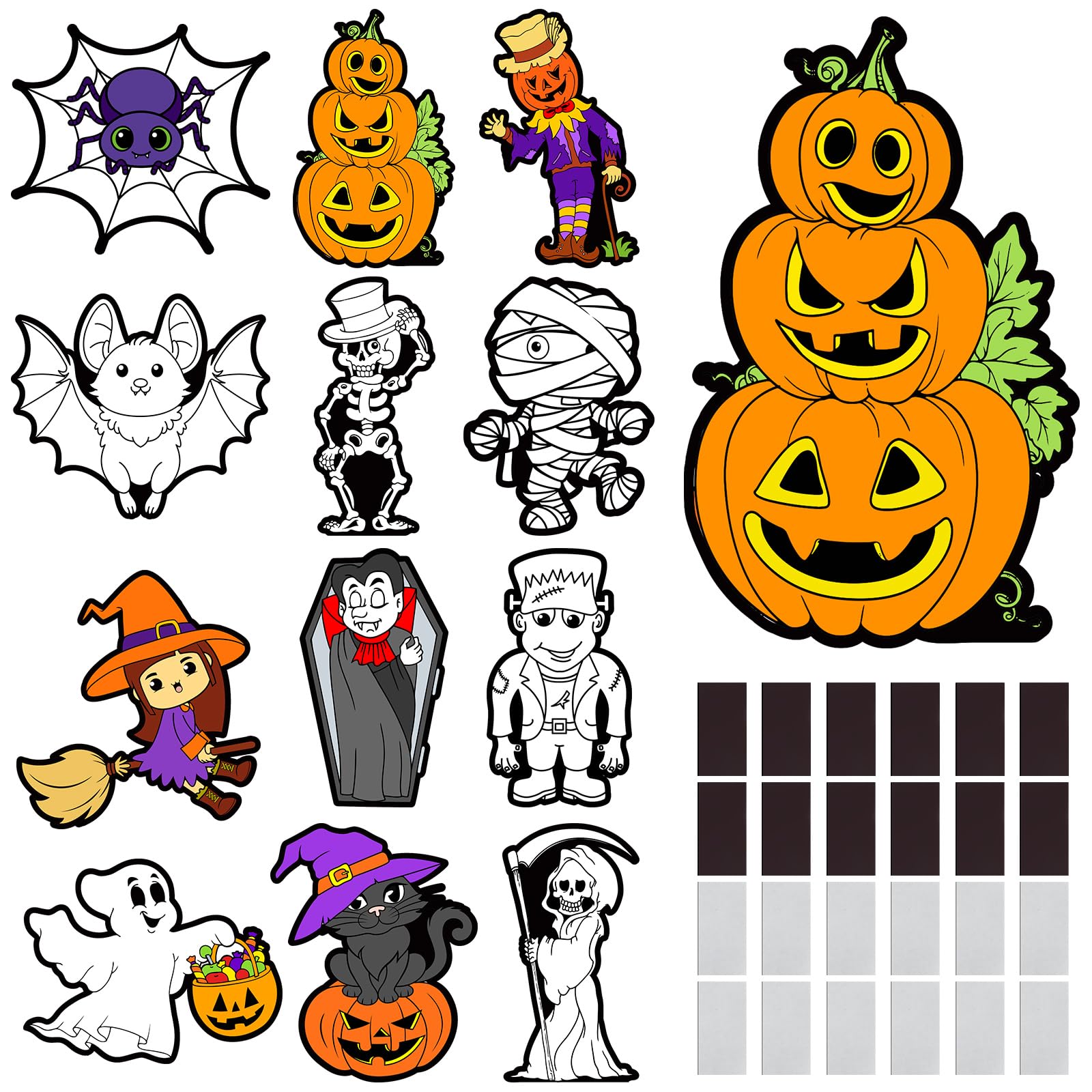 Mootycapa 36 Pcs Halloween Magnets Decorations Color Your Own Halloween Magnets Decals Pumpkin Witch Fridge Magnets Trick or Treat Magnetic Stickers for Halloween Home School Refrigerator Decoration
