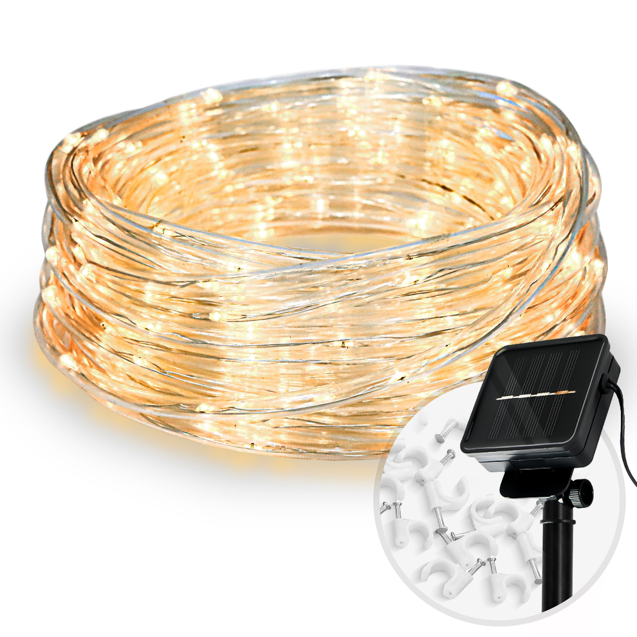 CozyHome Tubo LED de luces decorativas - 200 LED & 8 modos & temporizador | Solar 12 m I Fairy lights decoracion Luz led hadas Luzes I Luces led pequeñas Guirnalda luces Tira led solar exterior