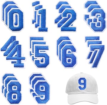 FR 30 Pcs Iron on Numbers Patches, Varsity Numbers 0-9 Applique for Clothes, Dress, Hat, Jeans, DIY Accessories/Blue