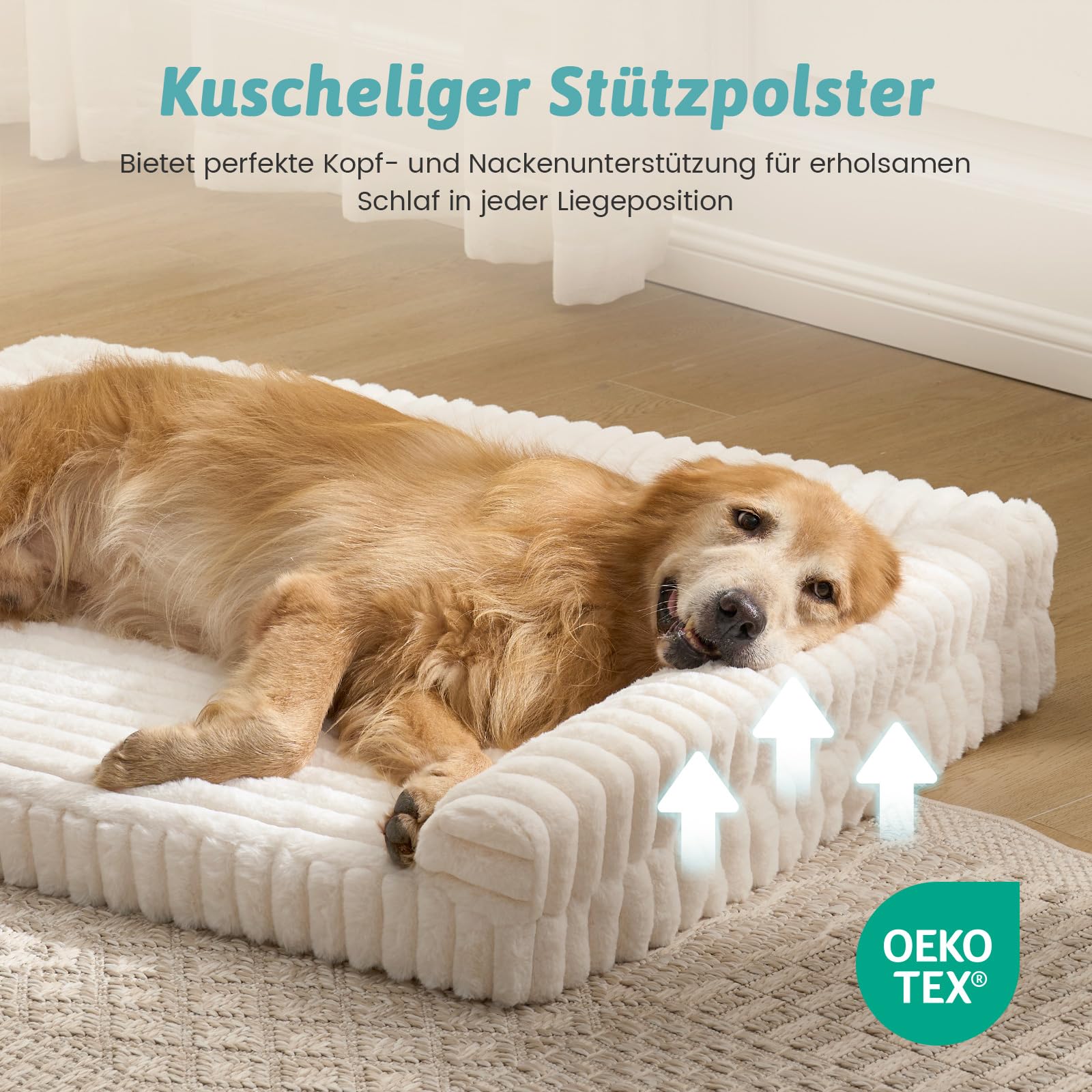 COZY KISS Orthopädisches Hundebett für Extra Große Hunde 110x80x17cm – Hundesofa mit Weichem Kunstfell & Cordbezug, Eierförmiger Kistenschaum, Ergonomischer Hundekorb, Abnehmbar & Waschbar, Creme, XL
