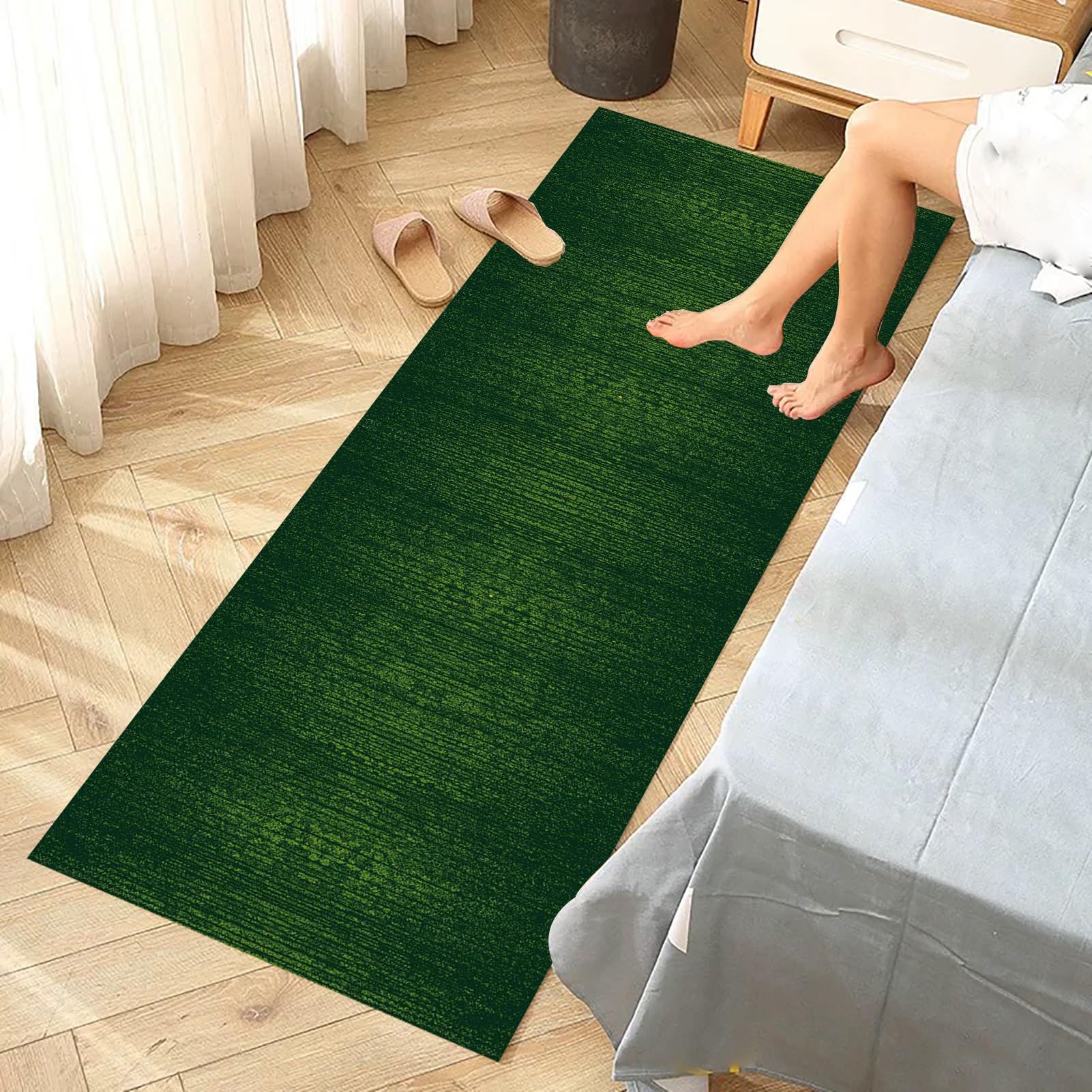 Bieżnik na korytarz, antypoślizgowy chodnik kuchenny, można prać, 110 x 280 cm, zielony, bardzo długi dywan podłogowy, wąski, do przedpokoju, sypialni, na łóżko, do pralni