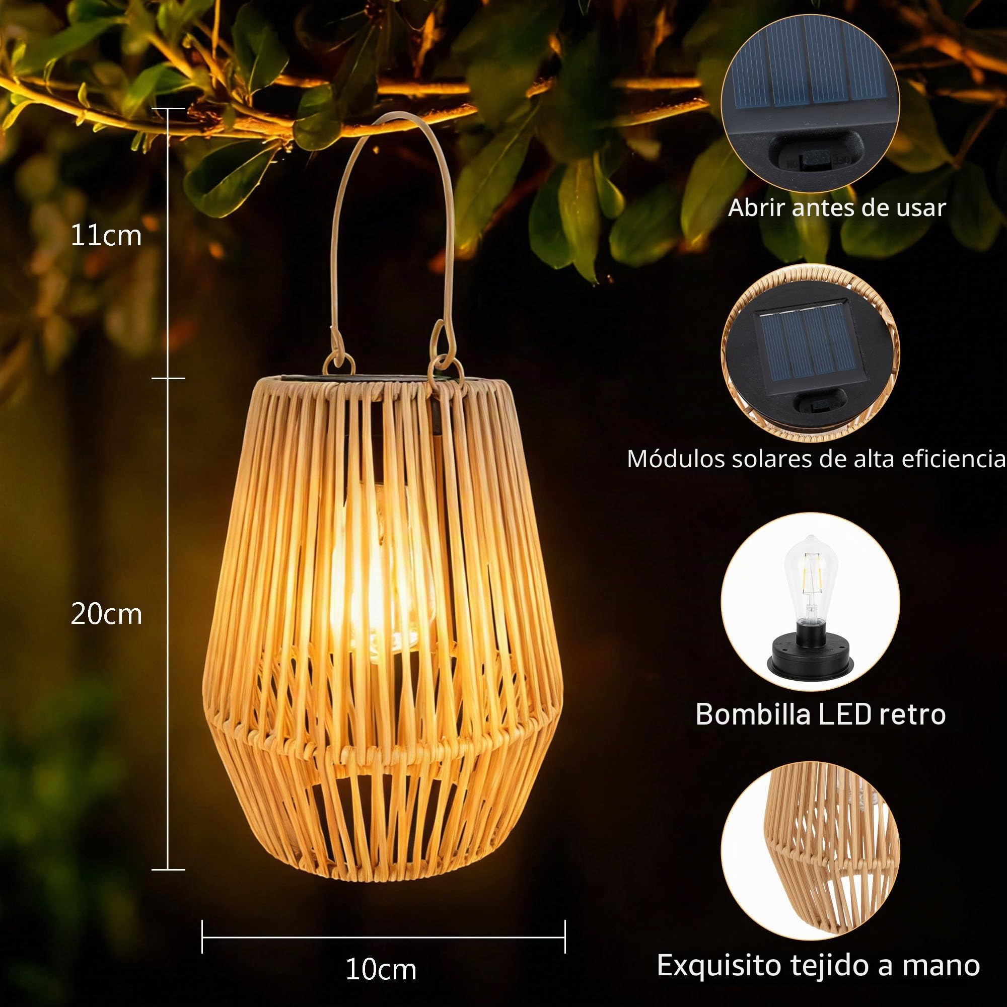 2 farolillos solares para terraza, jardín, patio, balcón, decoración, Navidad