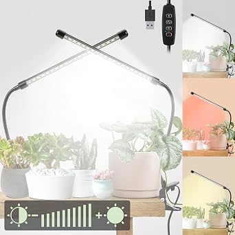 Grow Lights for Indoor Plants, 6000K Full Spectrum Grow Light for Succulents, Vegetables Small Plants, Auto On Off Timing, 9 Dimming, 360 Degree Adjustable Plant Lights, 2 Pack