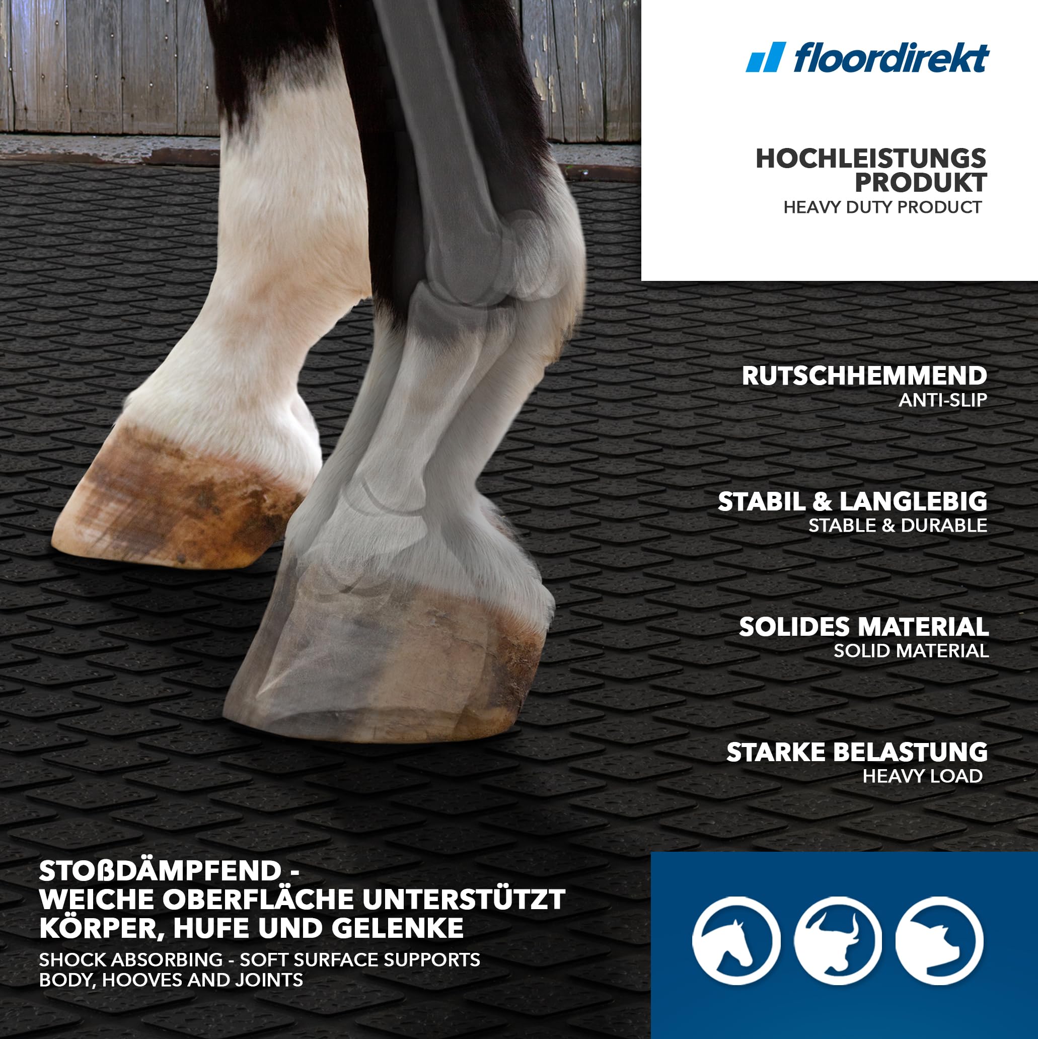 Floordirekt Diamond Top Alfombrilla de goma antideslizante 180 x 120 cm con drenaje para establo