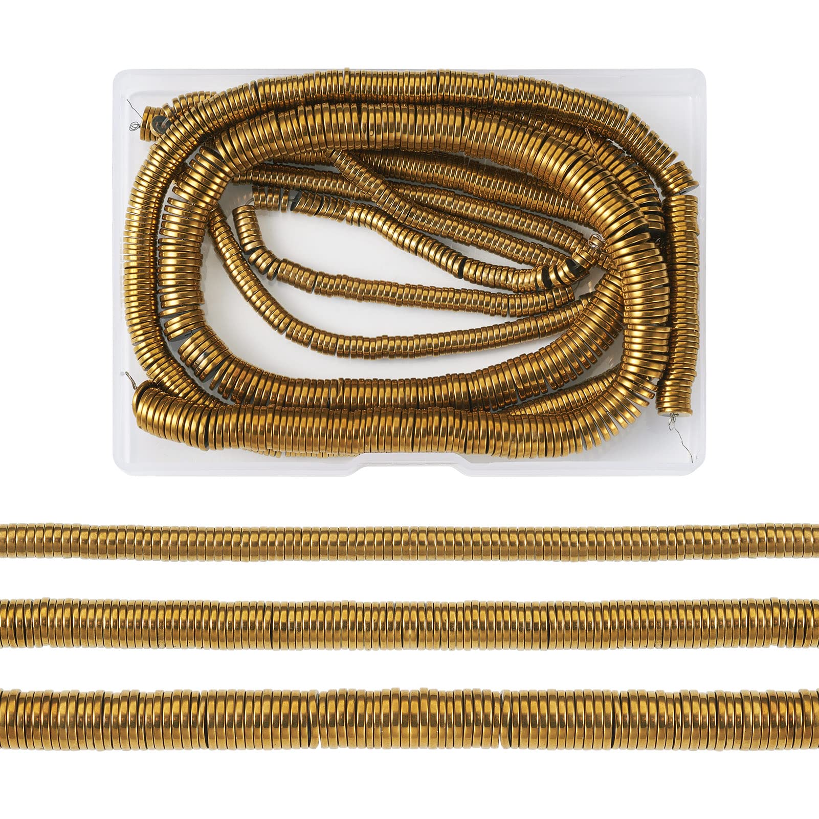 Cheriswelry 3 Strands Flat Round Heishi Beads 4mm 6mm 8mm Golden Non-Magnetic Synthetic Hematite Disc Coin Spacer Beads for Jewellery Making — image 1
