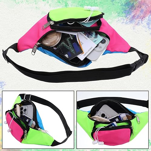 Miniatura 4 de Riñonera de neón de los años 80 con 2 bolsillos, riñonera retro para mujeres y hombres, accesorios de los años 80 con bloques de color, bolsa de