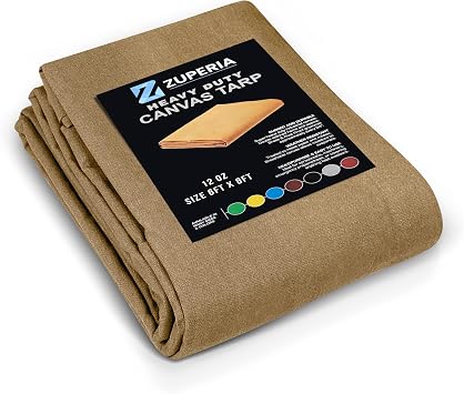 Zuperia Heavy Duty Canvas Tarp 6 x 8 ft - Pack of 1 with Rustproof Grommets, UV Resistant & Tear Resistant Multipurpose Tarpaulin Cover for Outdoor, Industrial & Commercial Use Beige