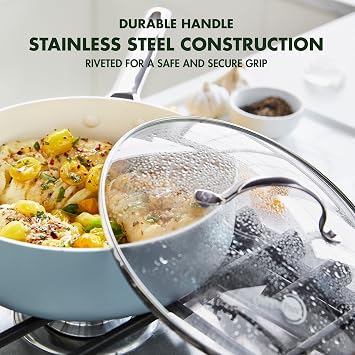 GreenPan 8.5 Universal Glass Lid with Stainless Steel Handle, Tempered Glass Lid for Frying Pan Skillet, PFAS-Free