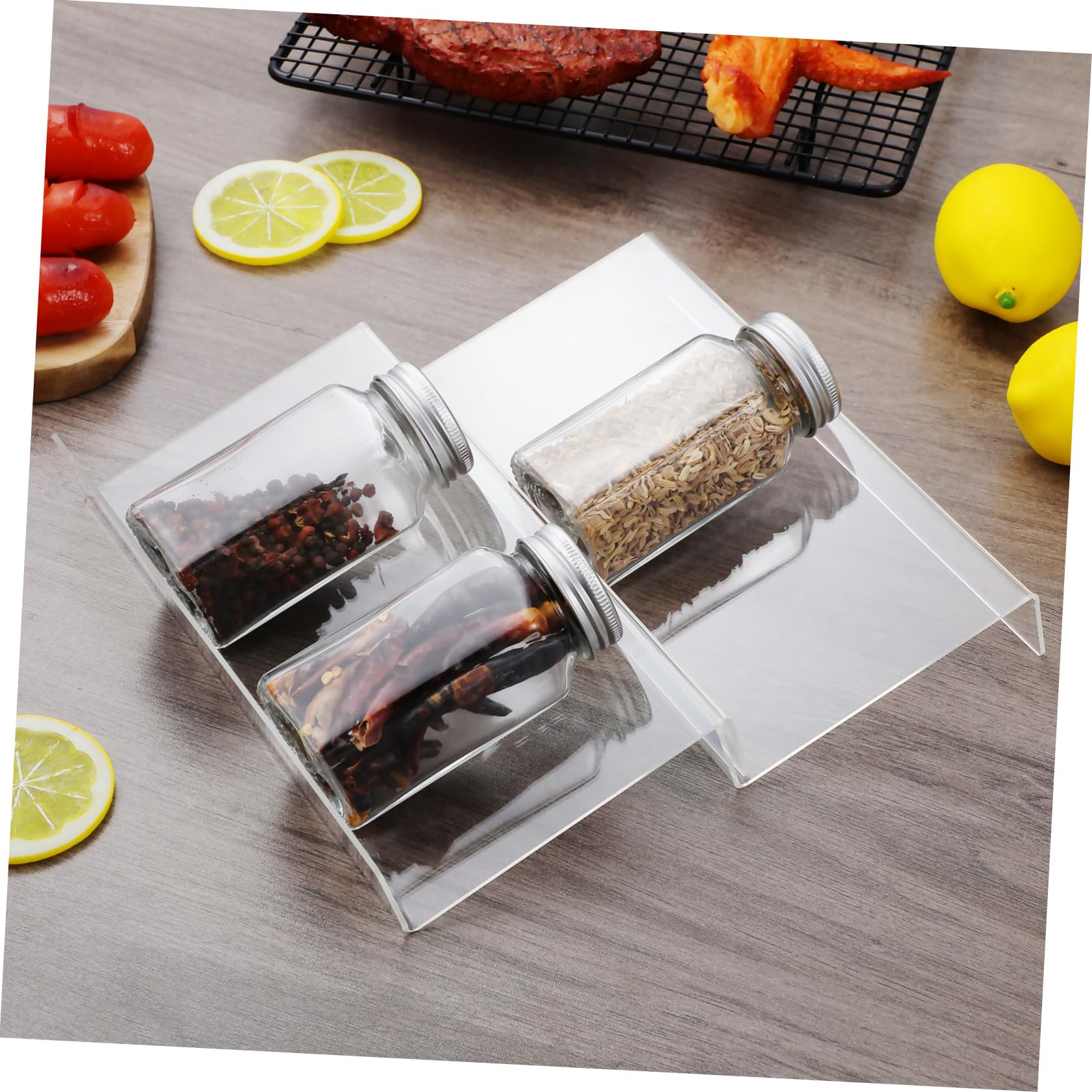 Organizador de Especias para Cajones Acrílico Transparente 4 Piezas Expandible y Ajustable Compatible Encimeras Gabinetes y Tamaños de Cajón Almacenamiento Flexible