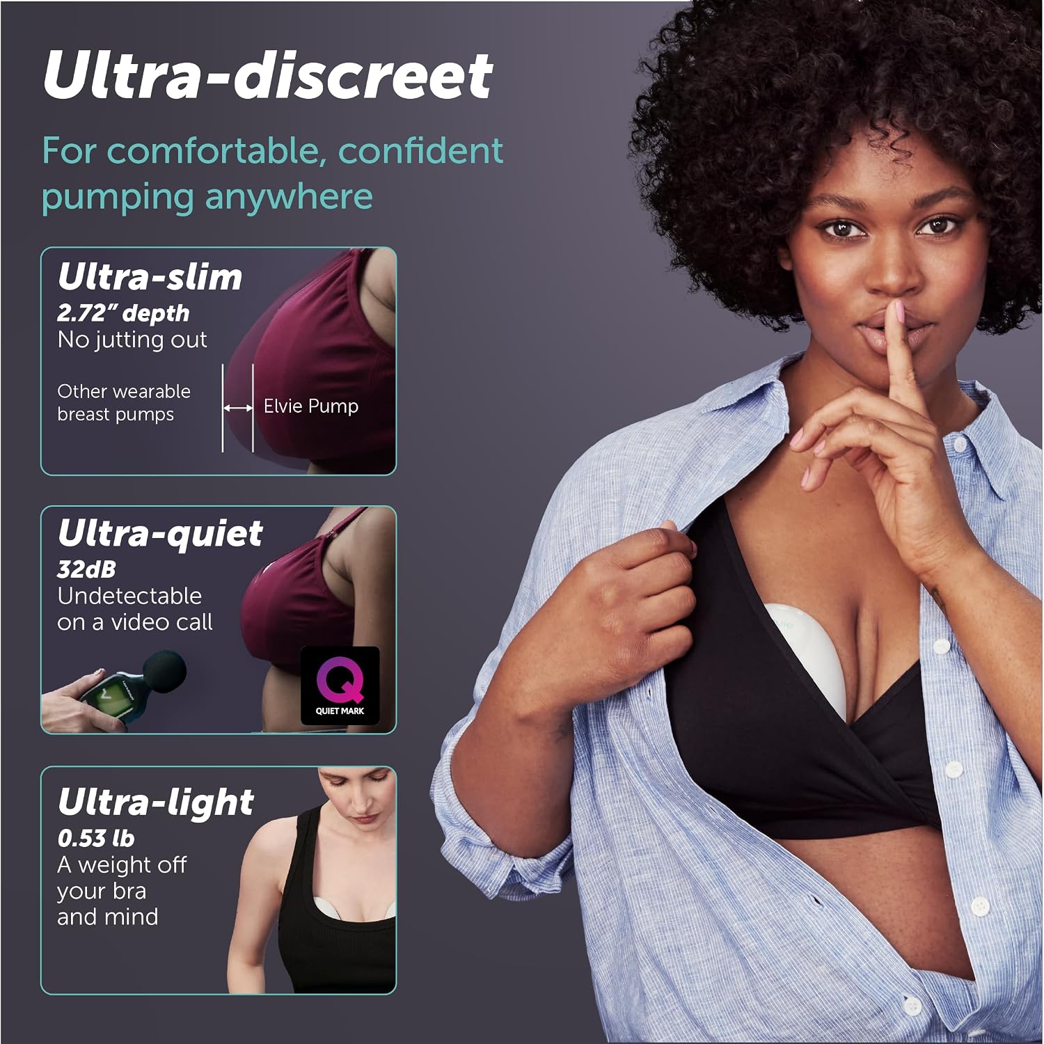Elvie - Double, Wearable Breast Pump w/App - The Smallest & Quietest - Portable - Hands Free & Discreet - Automated with Four Personalized Settings image 3