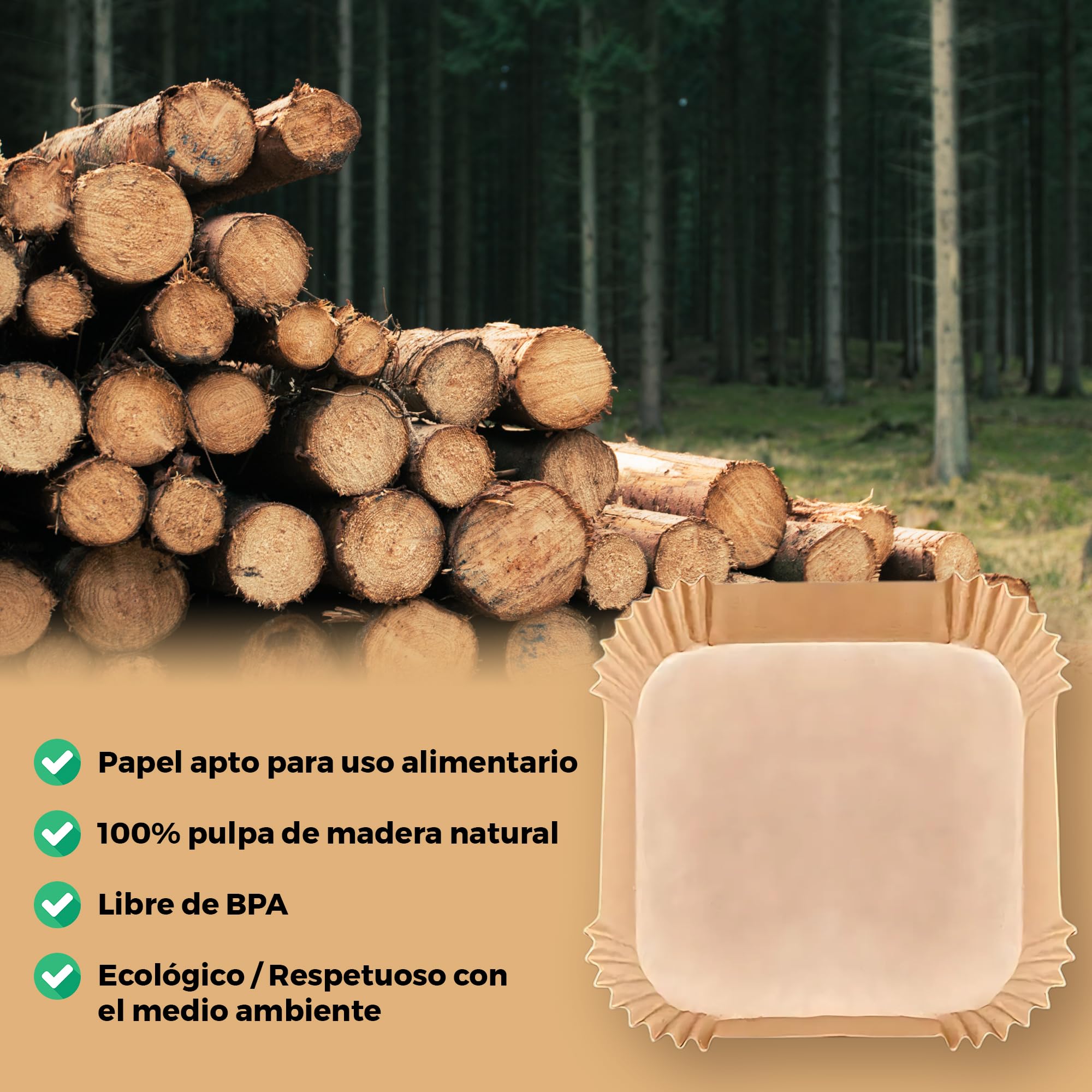 Papel para Air Fryer Desechable Antiadherente Premium 125 Unidades, Papel para Freidora de Aire 20x24 cm, Resistente al Calor, Sin BPA, Compatible con Cosori, Cecotec, Ninja y Philips – Holviva — view 6