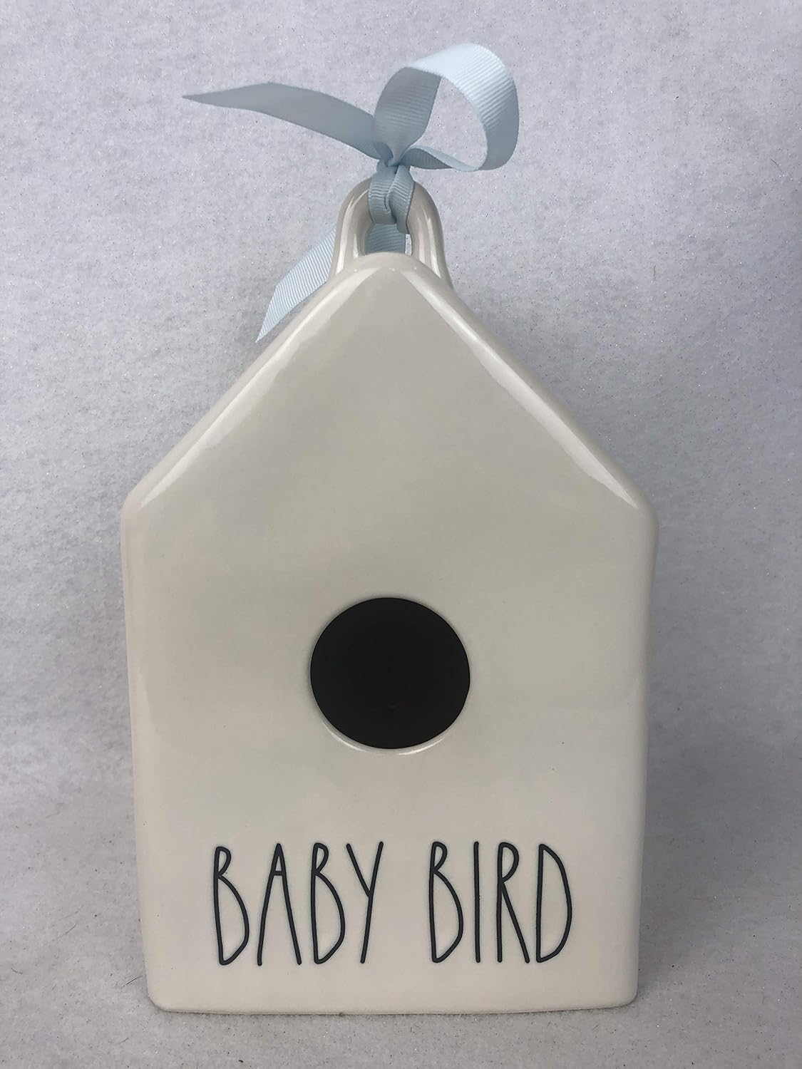 Rae Dunn by Magenta Baby Bird Ceramic Decorative Birdhouse with Blue Ribbon