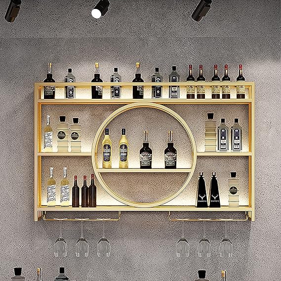 Modern Metal Wall Mounted Wine Display Rack, Bar Unit Floating Shelves