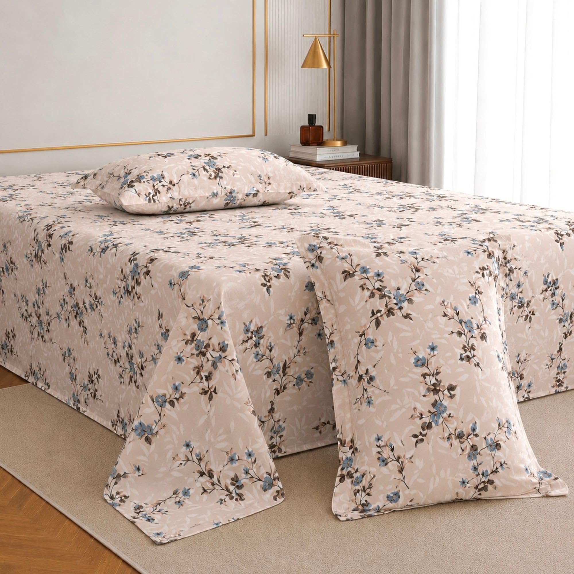 Jaipur Weaves Bedsheet King Size 100% Pure Cotton Bed Sheet with 2 Pillow Covers, 240 TC Premium Bedding Set, Super Soft Cozy (Spring Tulips Pink, Super King)