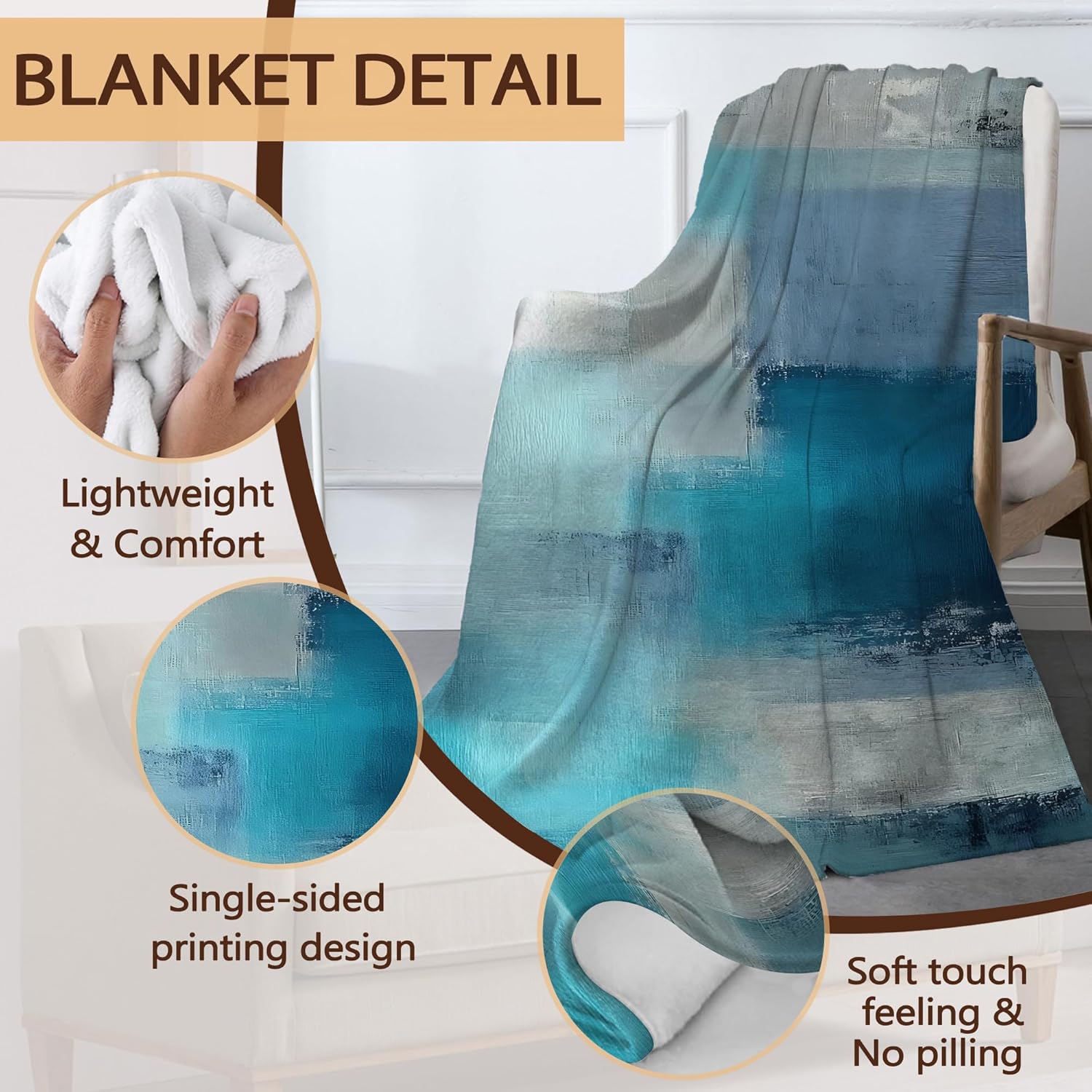 Blue Grey Colored Sofa Throw Blankets,Modern Abstract Soft Cozy Fuzzy Lightweight Travel Blanket,Flannel Fleece Fall Throw Blanket for Couch,Bed,Camping,Movie Nights,Watching TV 50 X 60 Inch - Image 3