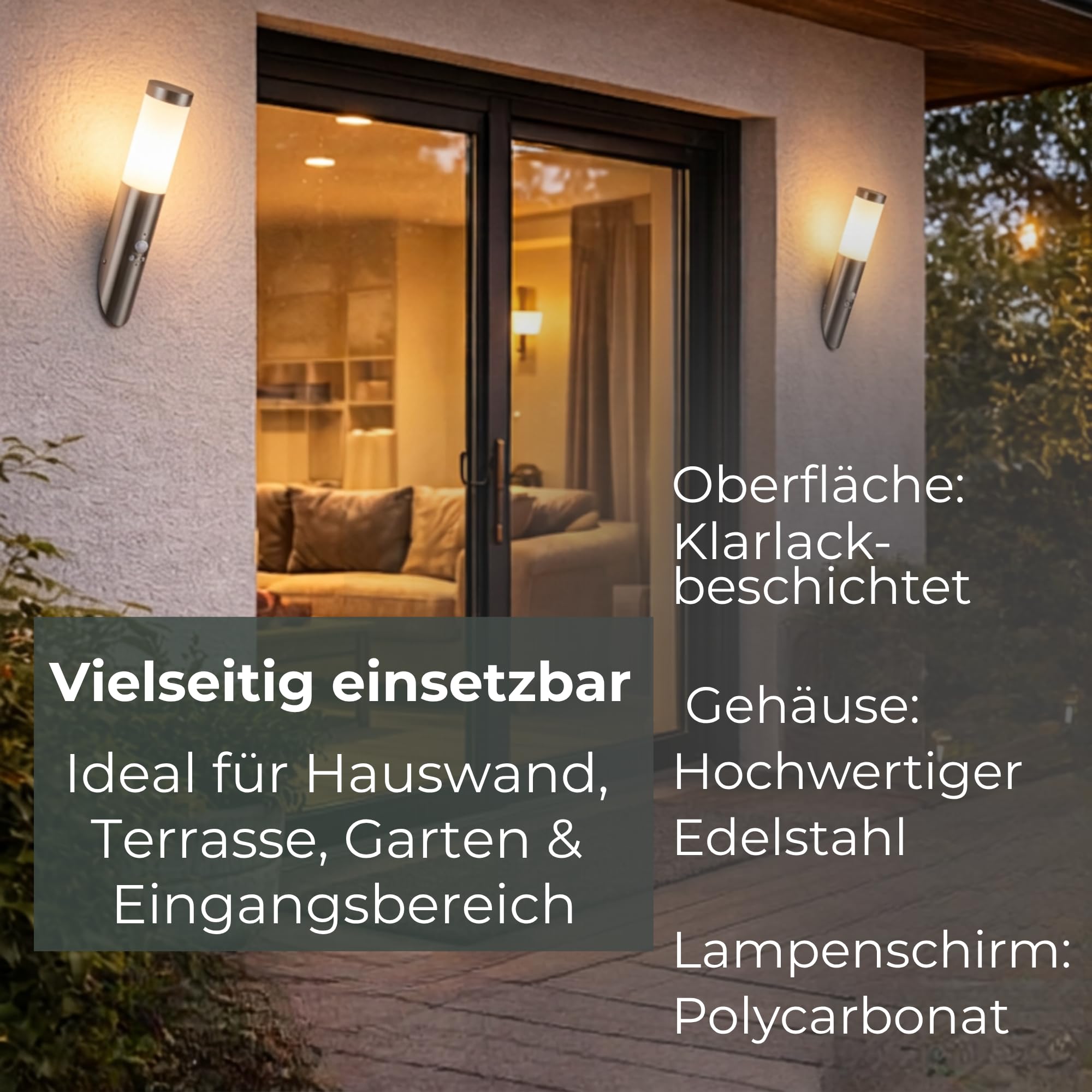 Novatool 2x Wandleuchte Aussen Edelstahl mit Bewegungsmelder I IP44 I E27 Sockel I Ø7x8H36 cm I Außenlampe Balkon Außenleuchte Außenbeleuchtung Haus Wandleuchte Aussenbeleuchtung Gartenleuchte