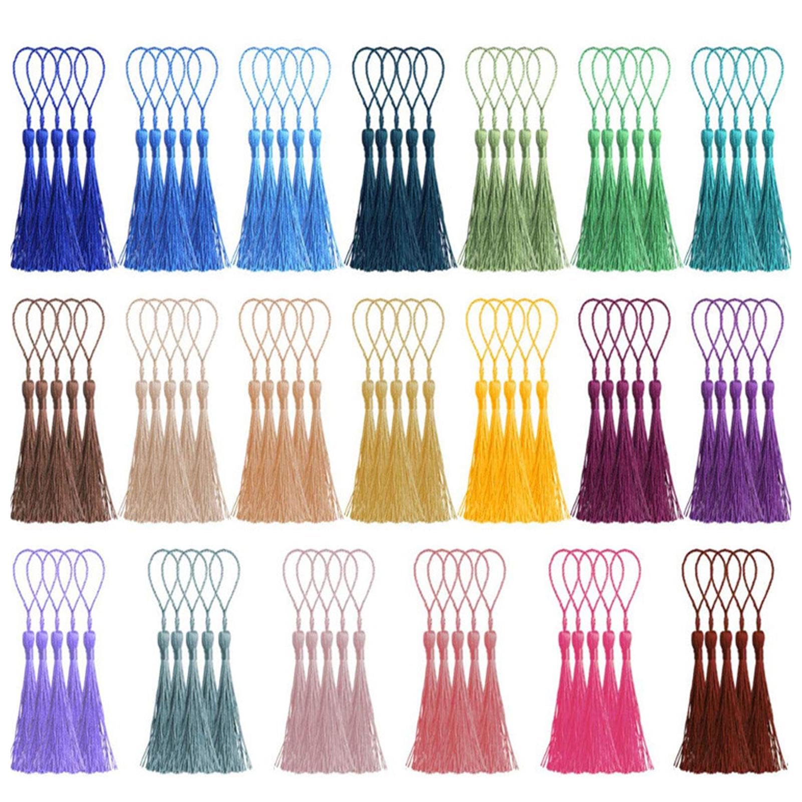 Zolventiq 100 Pcs Bookmark Tassels, 20 Colors Silky Tassels Handmade Mini Tasselses with Loops for Jewelry Making DIY Craft Accessory Dress Decoration