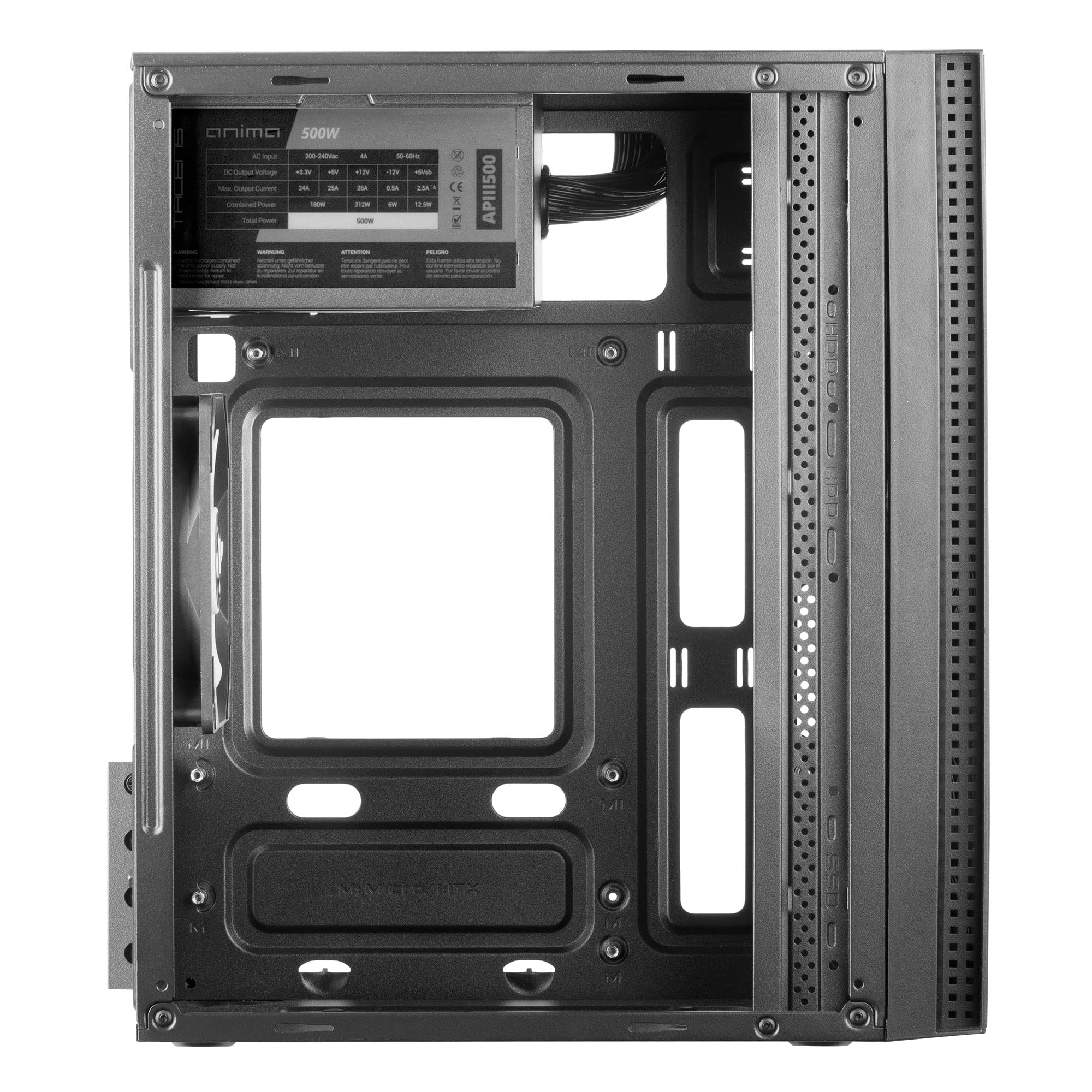Tacens Anima ACX500, Boîtier PC Micro ATX, Ventilateur 12cm, Alimentation 500W, USB 3.0, Noir