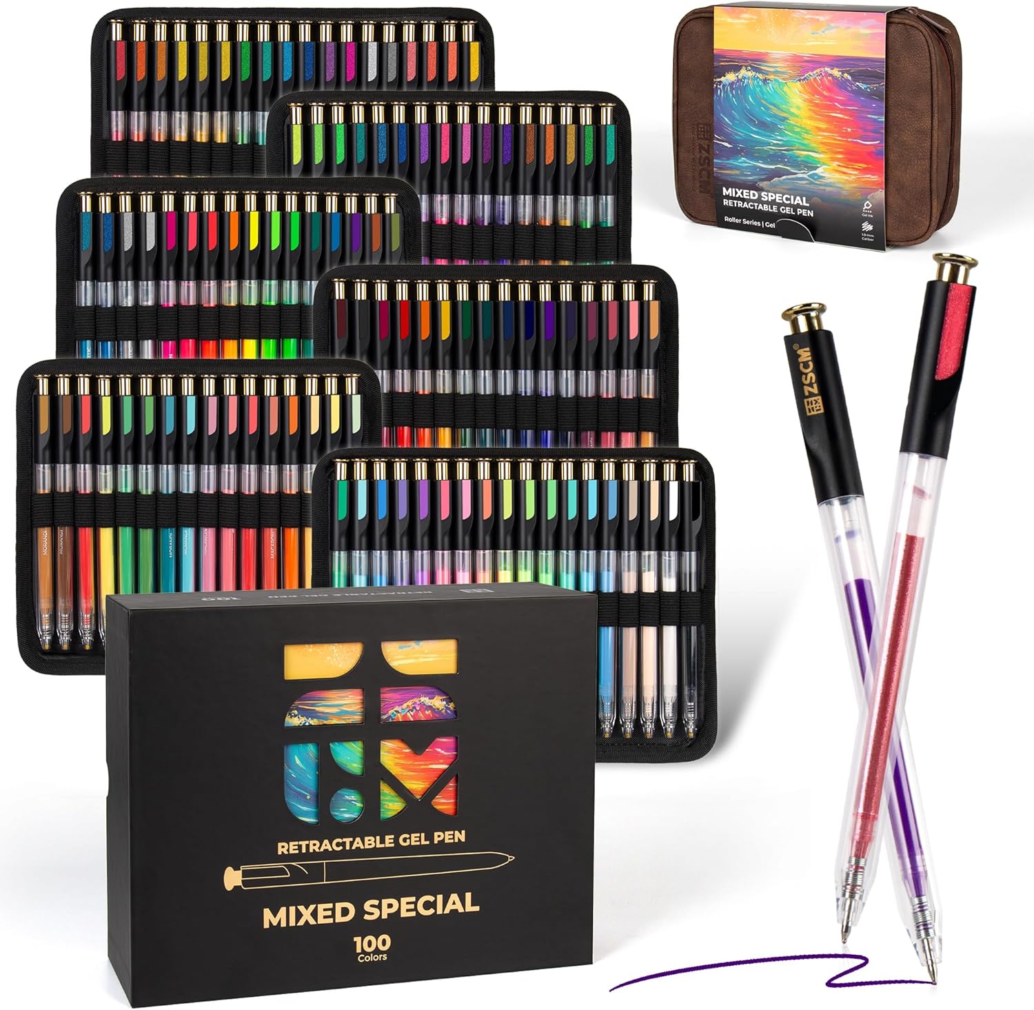 Retractable Gel Pen For Adult Coloring, 100 Colors Large Capacity Multicolor Gel Ink Pens, 1 mm Fine Point Smooth Writing Color Pen for Adult Coloring Book Note Taking Aesthetic Art Supplies