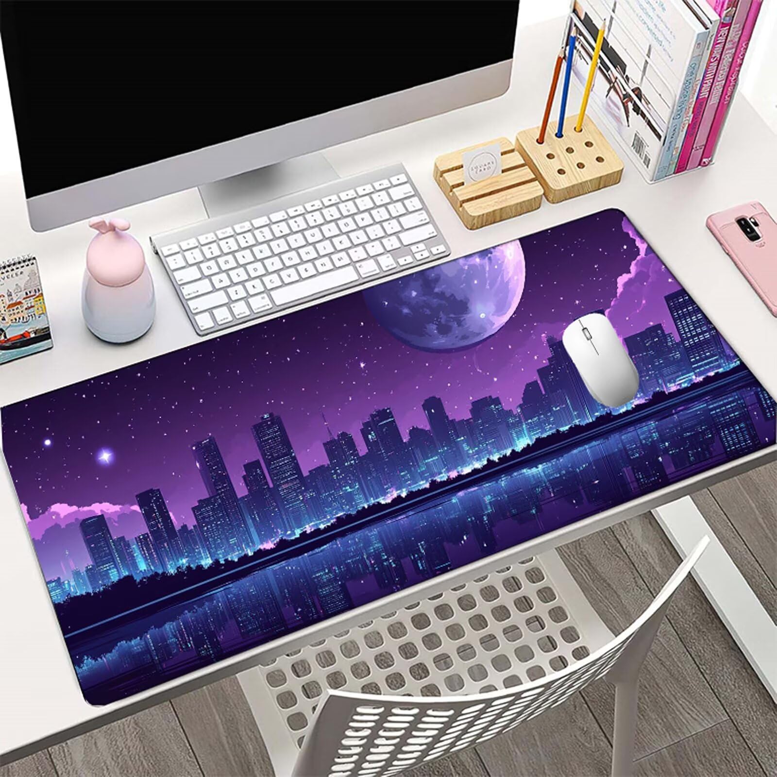 Tappetino Mouse Luna Tappetino Mouse XXL 150x80 cm Mouse Pad Architettura Sottomano Scrivania Ufficio Grande, Mousepad Gaming Antiscivolo Impermeabile, Tappeto per Desktop, PC, Gamer, Regalo W6-909