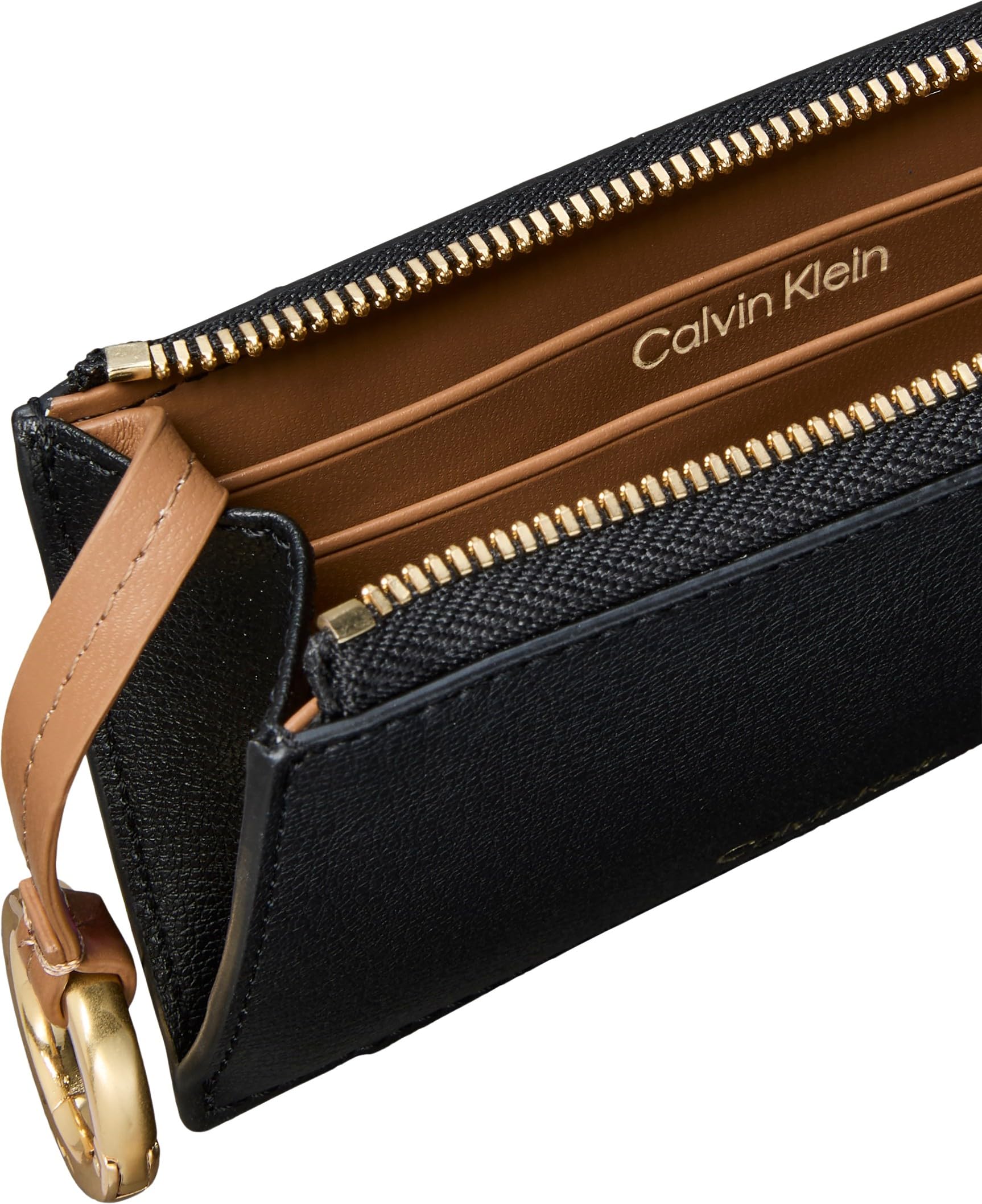 Calvin Klein Damen Kartenetui Logo Cardcase mit Reißverschluss Schwarz