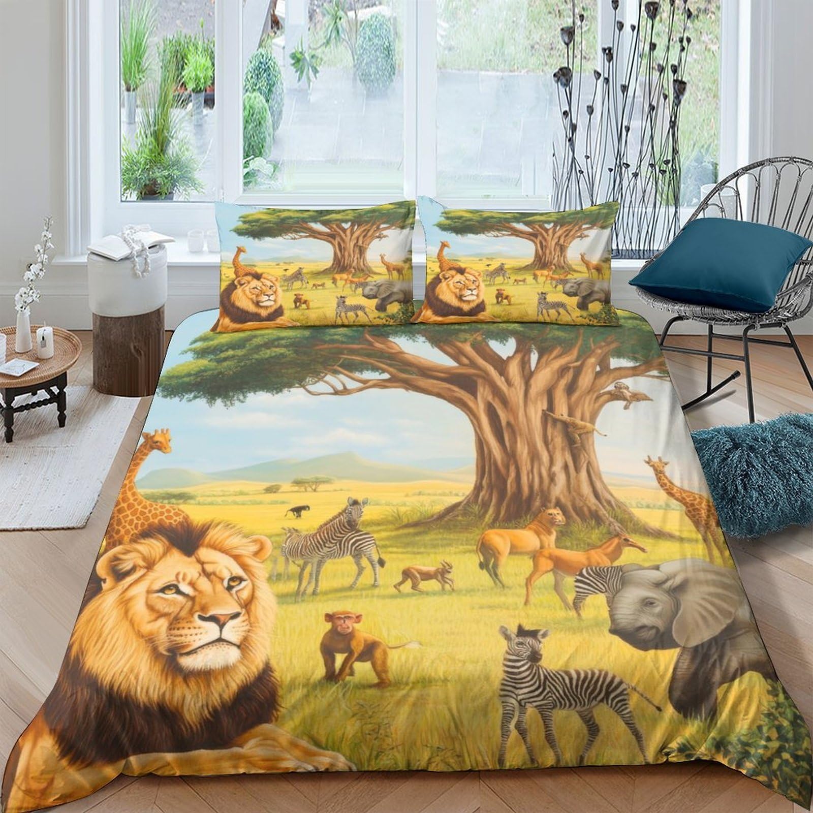 Ctjqhvkz Style-4 3D Printed African Wildlife Fitted Sheet Microfiber Soft Jungle Animal Mattress Cover For Bedroom Guest Room Decor Single（135X200cm）