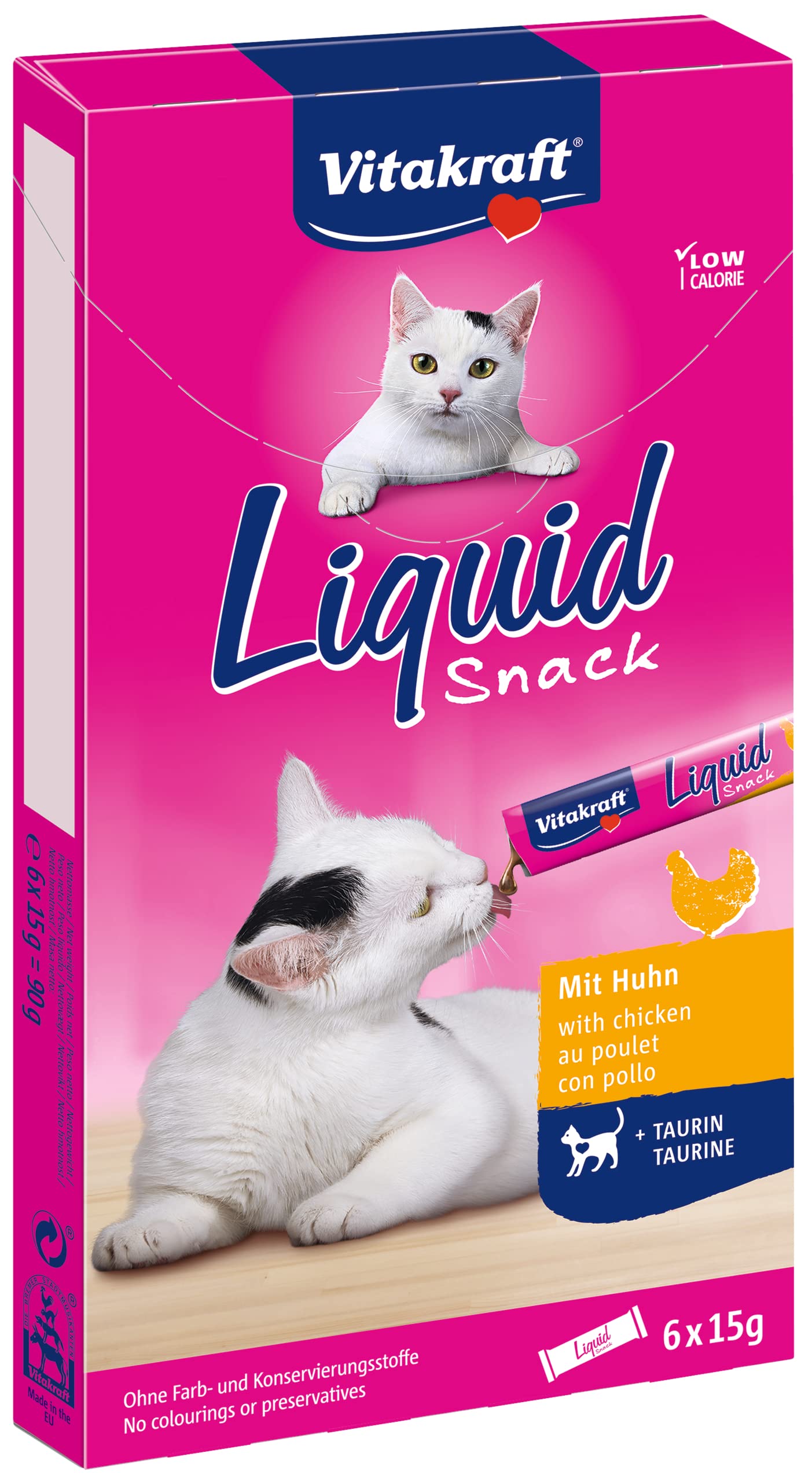 Vitakraft Liquid Snack - Friandise pour chat au Poulet + Taurine - 6 x 15g