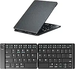 ROCK&ROWN Teclado Bluetooth dobrável – Teclado portátil sem fio com teclado dobrável, ultrafino, recarregável, compatível com iOS, Android, Windows, smartphone, tablet e laptop, preto