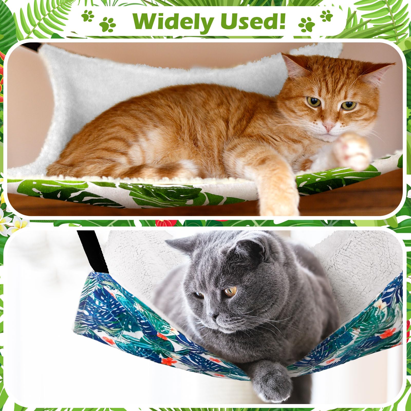 2 Pieces Reversible Cat Hanging Hammock Soft Breathable Pet Cage Hammock with Adjustable Straps and Metal Hooks Double Sided Hanging Bed for Small Dogs Rabbits(Monstera Leaf,L) 2