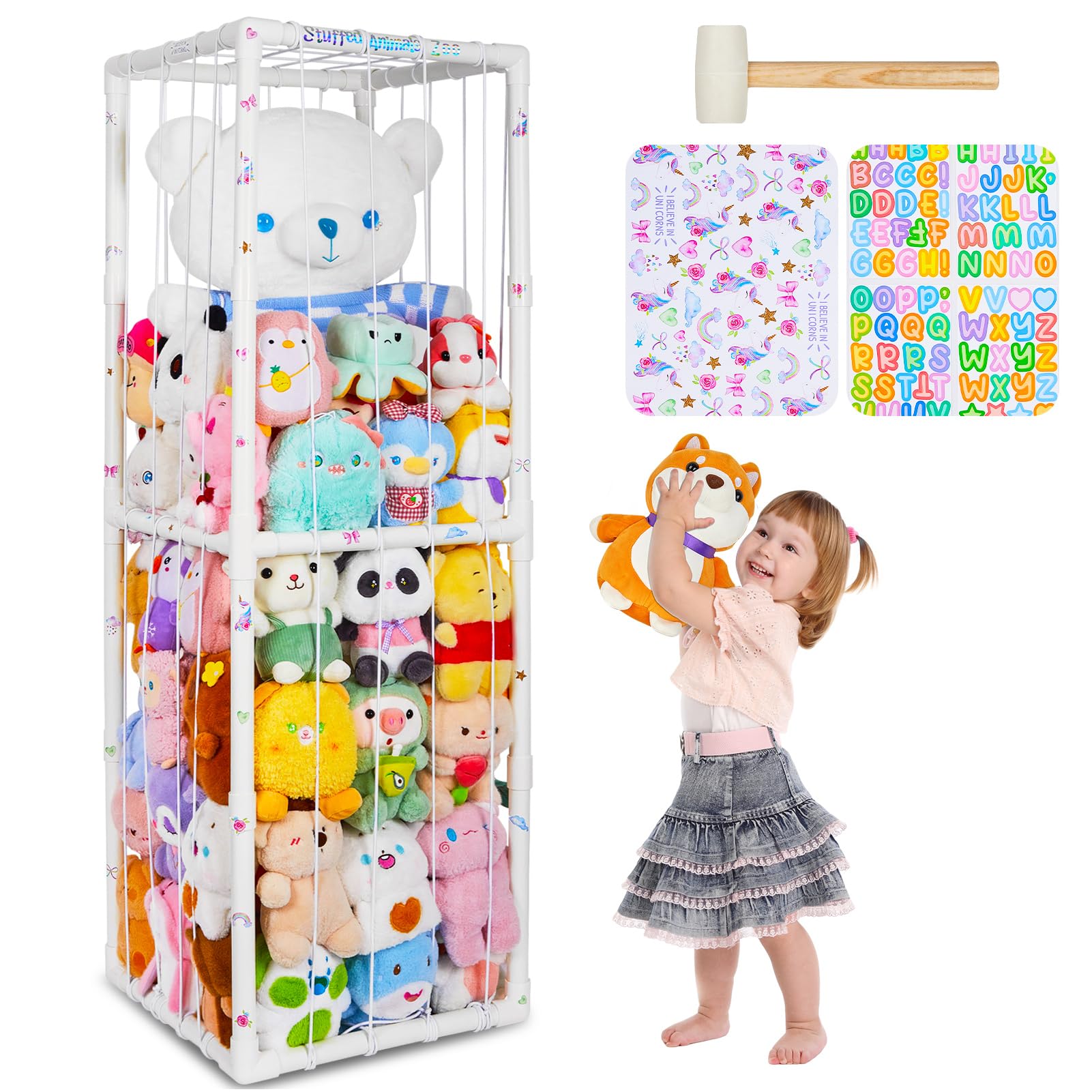 MHJY Stuffed Animals Zoo Storage Soft Toy Holder Organiser Large Cuddly Toys Storage Shelf with Elastic Band Stuffed Animals Cage for Nursery Playroom Bedroom Kids Room Furniture
