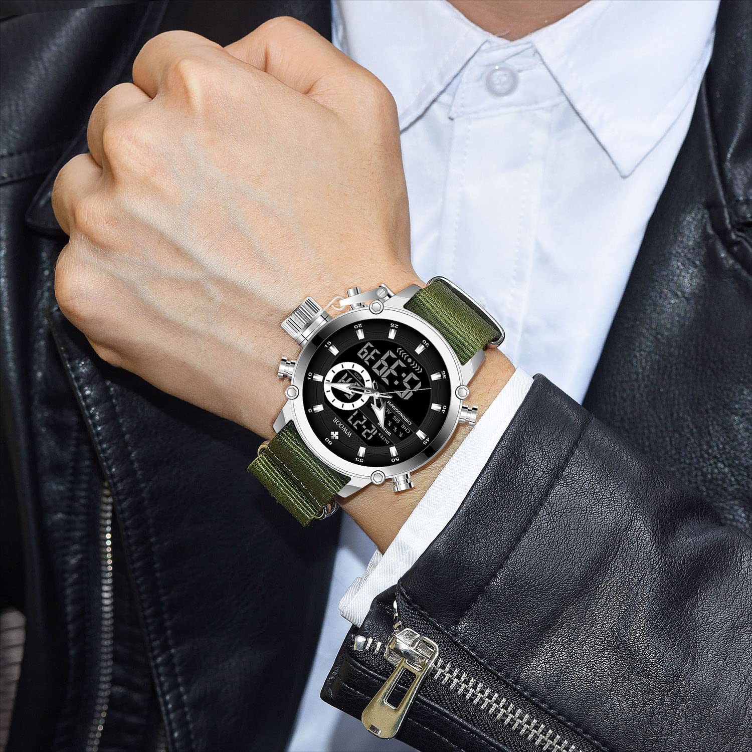 WWOOR Reloj deportivo para hombre,Relojes militares para,reloj electrónico táctico, reloj de pulsera LED, cronómetro, resistente al agua, relojes analógicos digitales