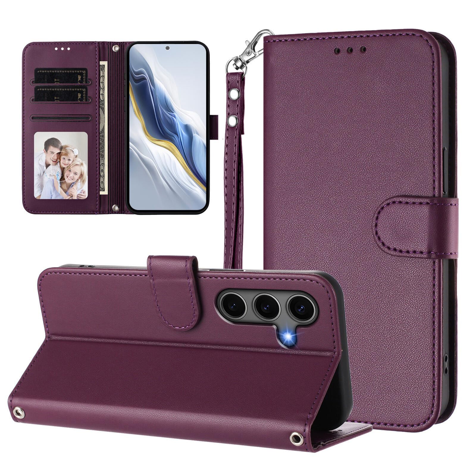Generic Étui compatible avec iPhone 6 Plus/7 Plus/8 Plus (couleur : violet foncé) Portefeuille en cuir uni de qualité supérieure avec fermeture magnétique