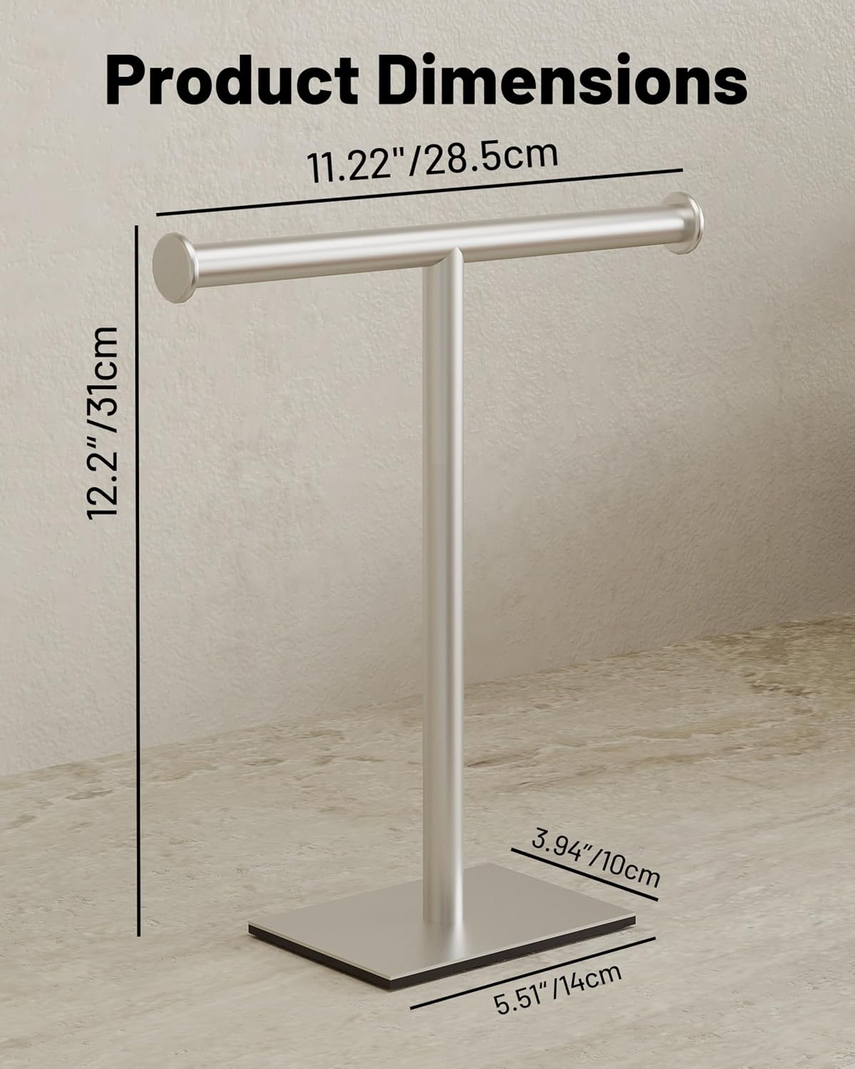 Hand Towel Holder for Bathroom, T-Shape Freestanding Countertop Towel Rack, SUS304 Stainless Steel Face Towel Holder Stand for Kitchen Vanity (Brushed Nickel)