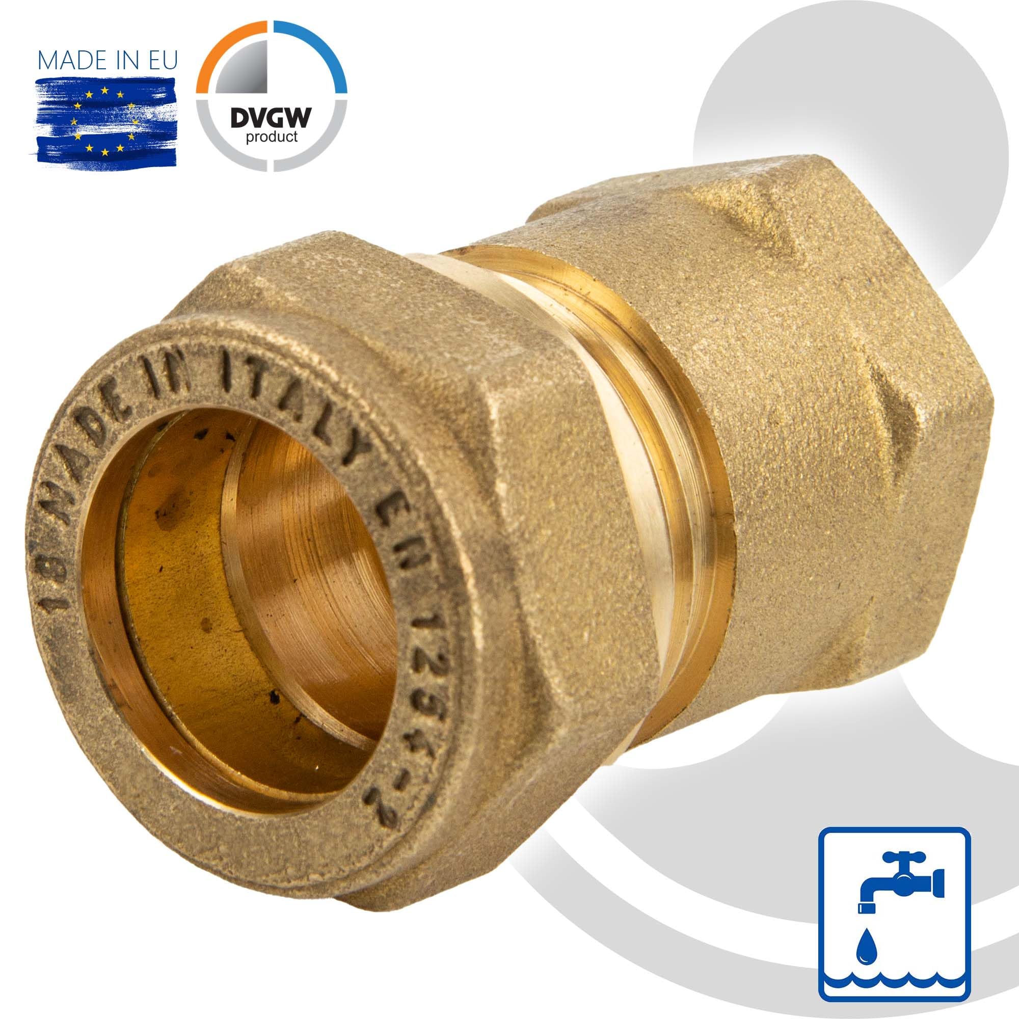 Tecuro Raccordo A Vite Dritto In Ottone 22 X 22 Mm - Giunto A Compressione Per Acqua E Riscaldamento, DVGW W 534