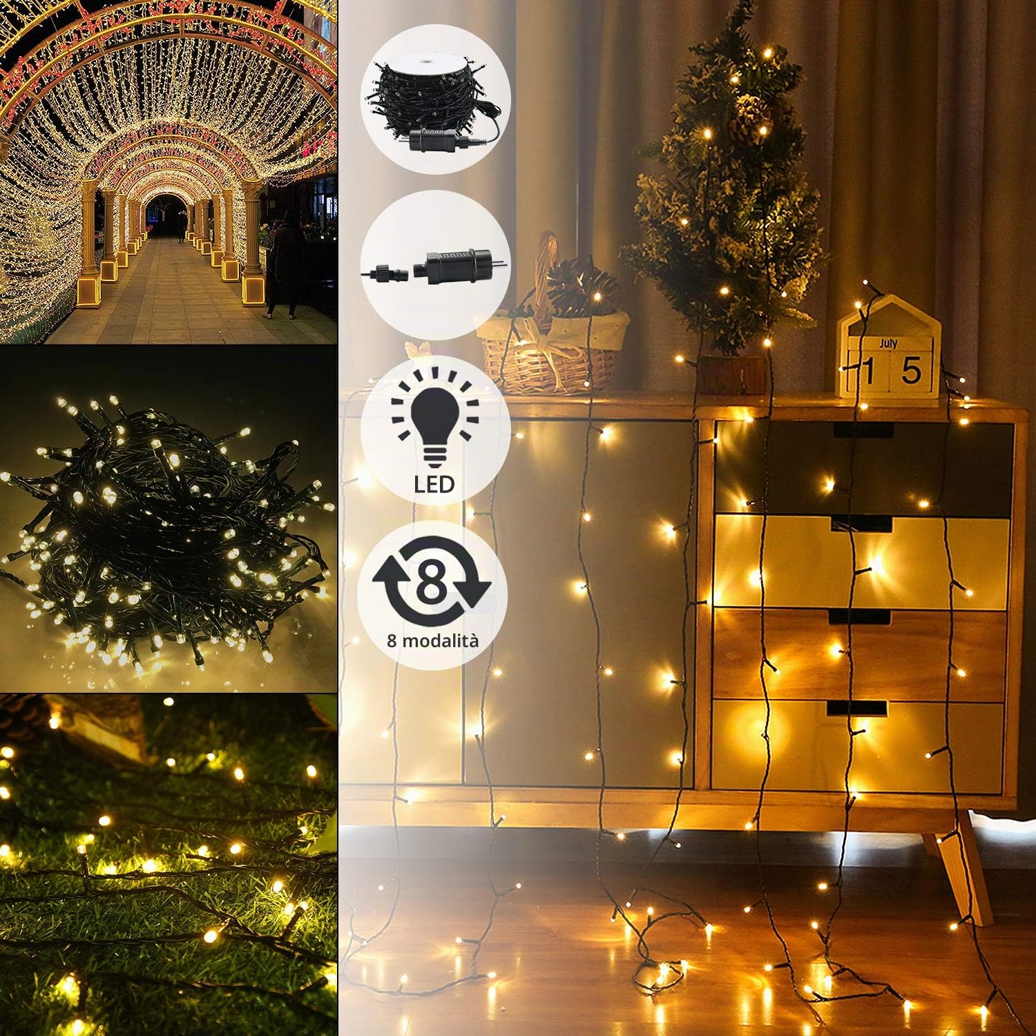 UISEBRT Catena Luminosa esterno interno 80m - Decorazione per Halloween, Natale, Pasqua, Matrimonio, Festa, con 8 modalità di luce, impermeabile IP44 (80m 800LED, Bianco caldo)