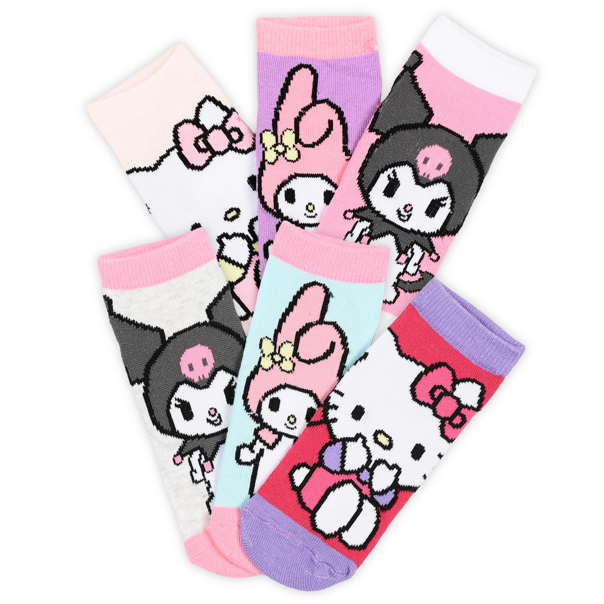 Hello Kitty Friends Lot de 6 paires de chaussettes invisibles en coton doux multicolore Kuromy My Melody Tailles 23/26 27/30 31/34 Chaussures basses