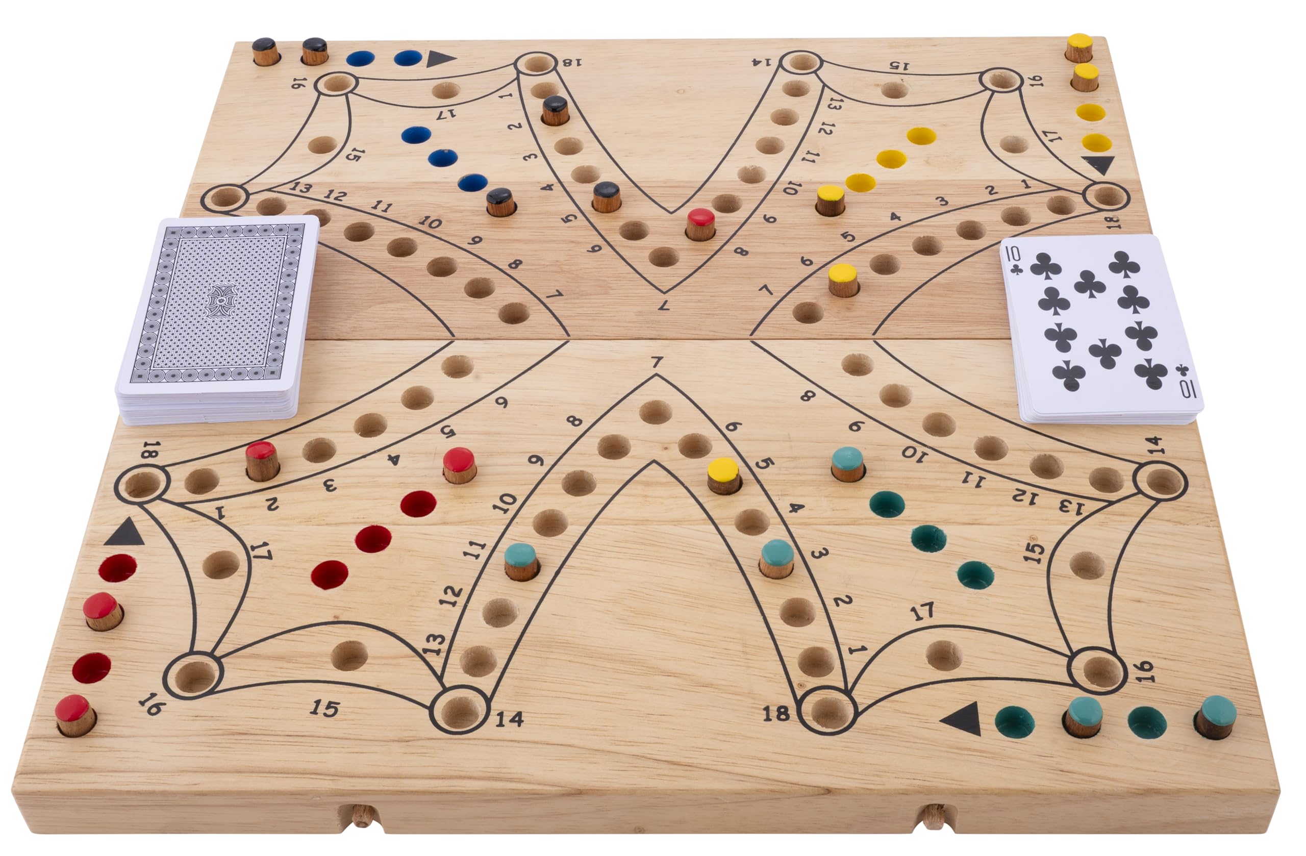 Engelhart - 350263 - XL Wooden Tock Game with Folding Hevea Wood Case  Traditional Canadian Board Game  2 to 4 Players  Card Gameplay  Ages 6+