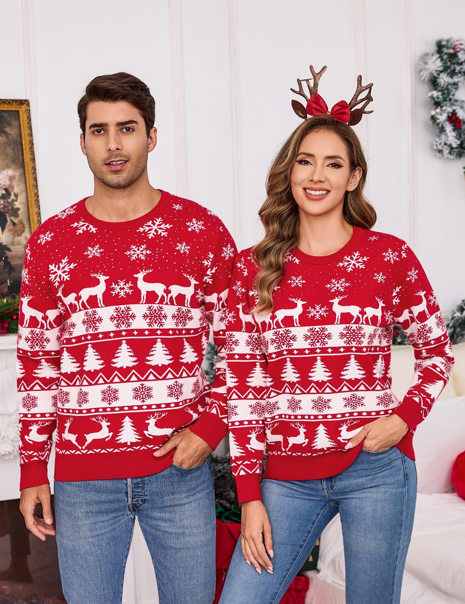 Totatuit Pull de Noël et Assorti avec Motifs de Renne et Flocons Cadeau | Tenue Quotidienne, Facile à Associer, Style Polyvalent