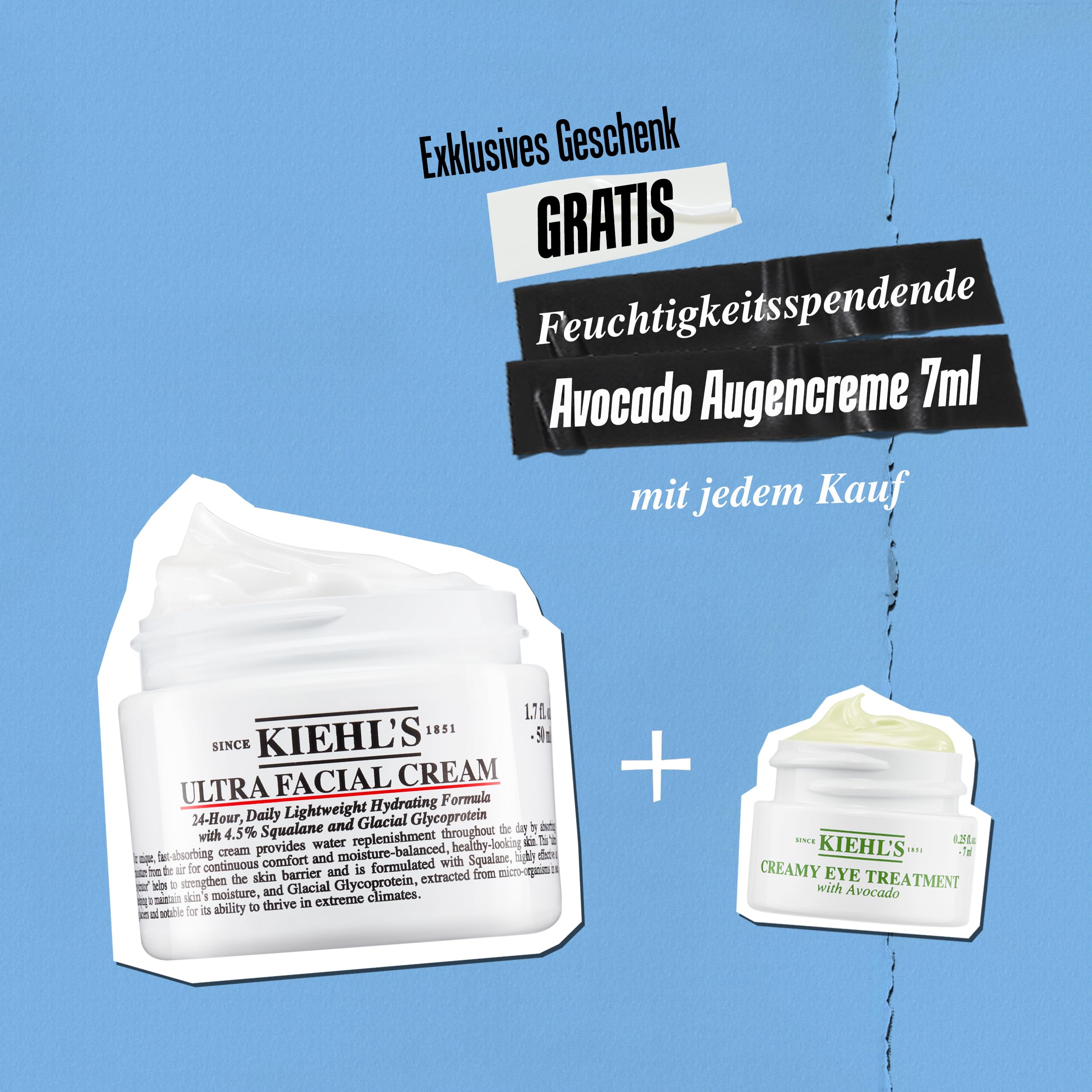 KIEHL'S Set mit Ultra Facial Cream und Avocado Eye Cream, Gesichtscreme mit Squalan und Glykoprotein, Augencreme mit Avocadoöl und Koffein, Skincare Set für langanhaltende Feuchtigkeitspflege