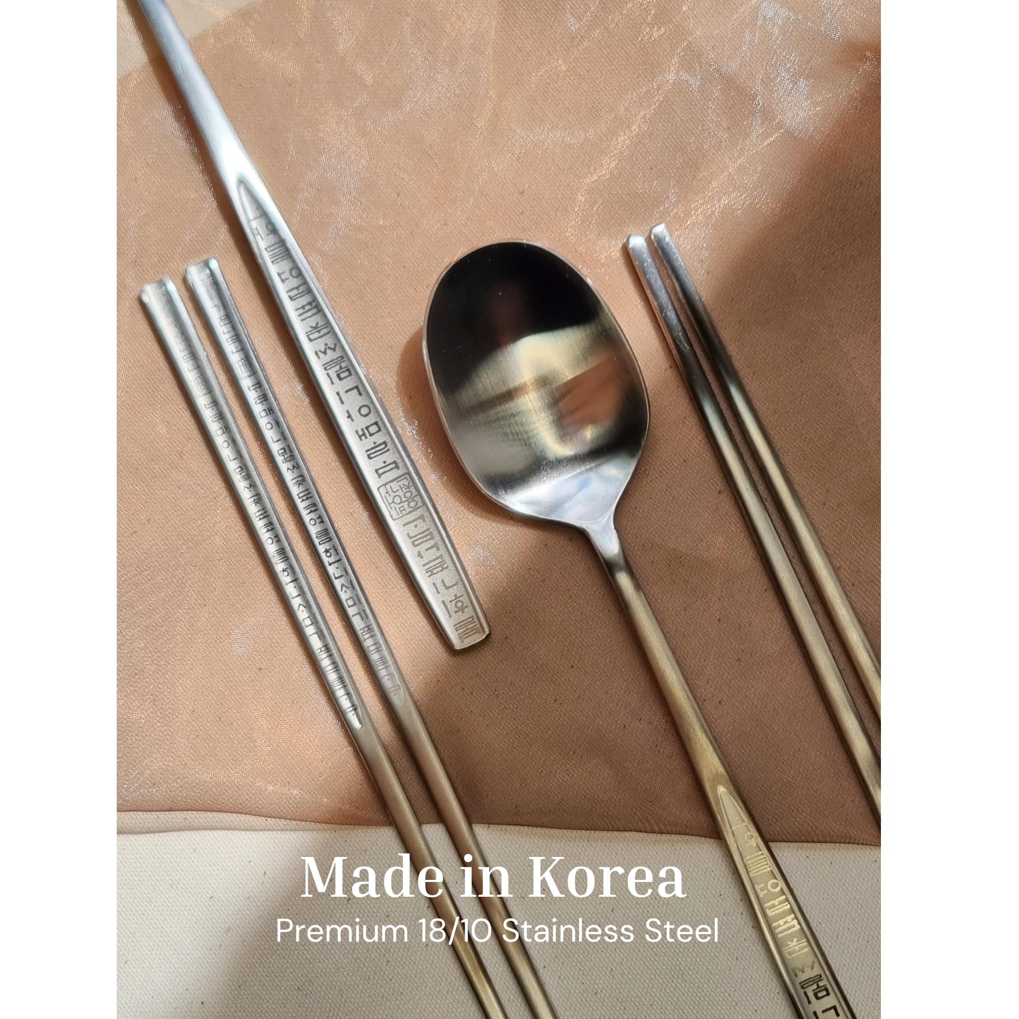 ONGI Korean Spoon and Chopstick 2 Set – Premium 18/10 Stainless Steel – Hangul Design – Gift-Ready – Made in Korea – Dishwasher Safe (Yongbi Silver 2 Set) — Amazon image 5