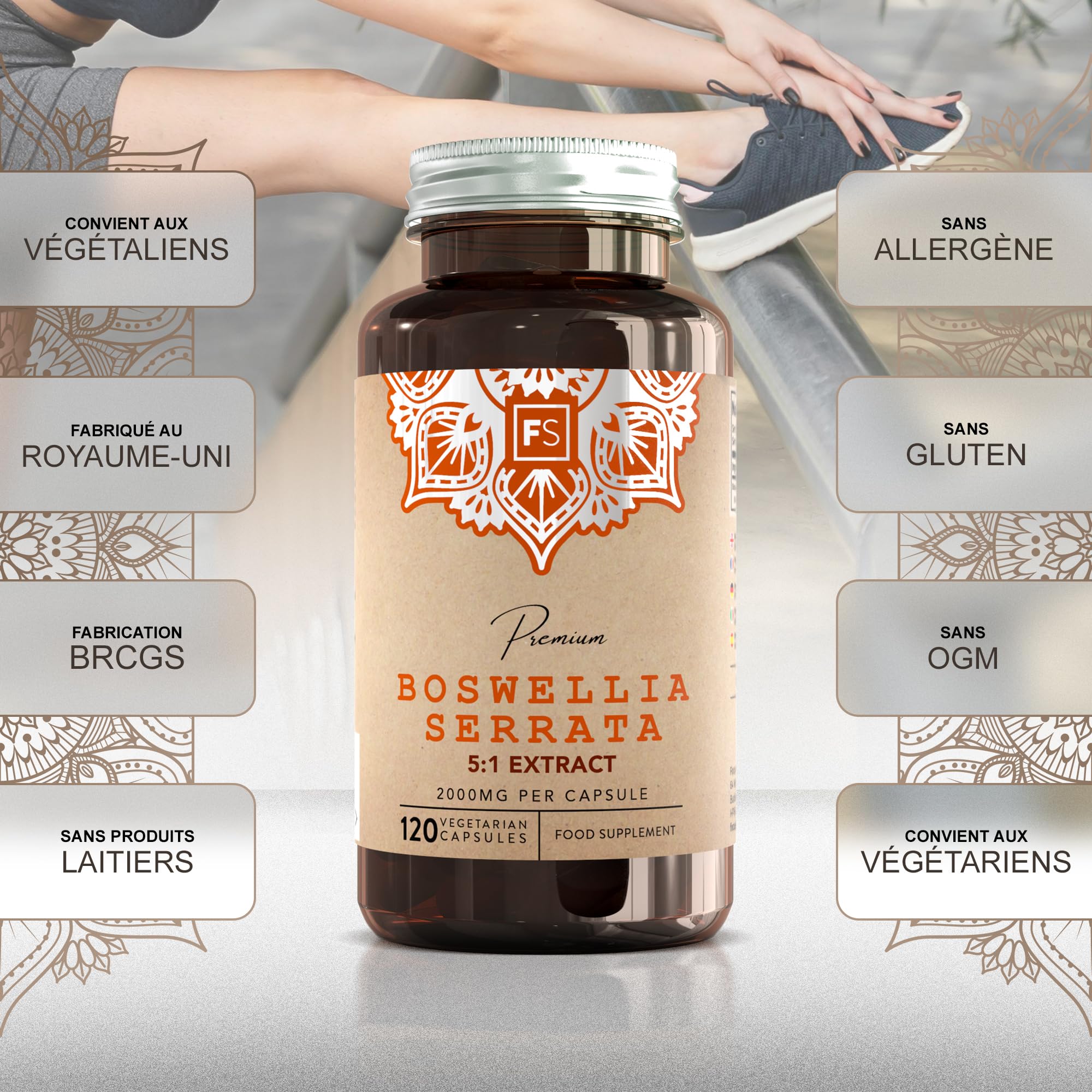FS Boswellia Serrata | 120 Boswellia Haute Teneur Gélule - 5:1 Extrait 2000 mg par Portion | Sans OGM Sans Gluten Sans Produit Laitier | Fabriqué au Royaume-Uni