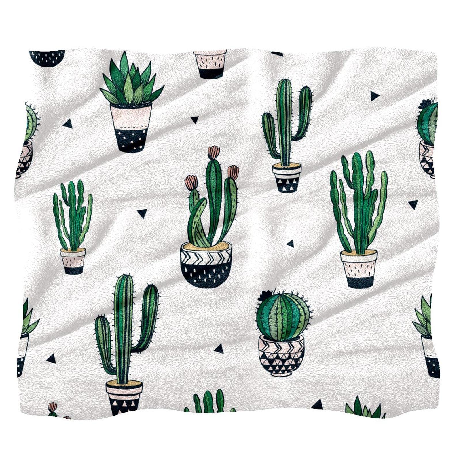 Plaid couverture polaire canapé lit doux confortable - Jeté de canapé motif cactus